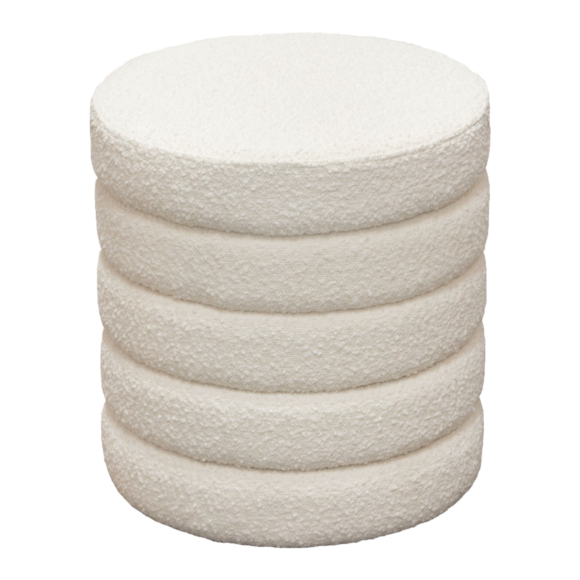 Helix Round Accent Ottoman in Ivory Boucle fabric by Diamond Sofa