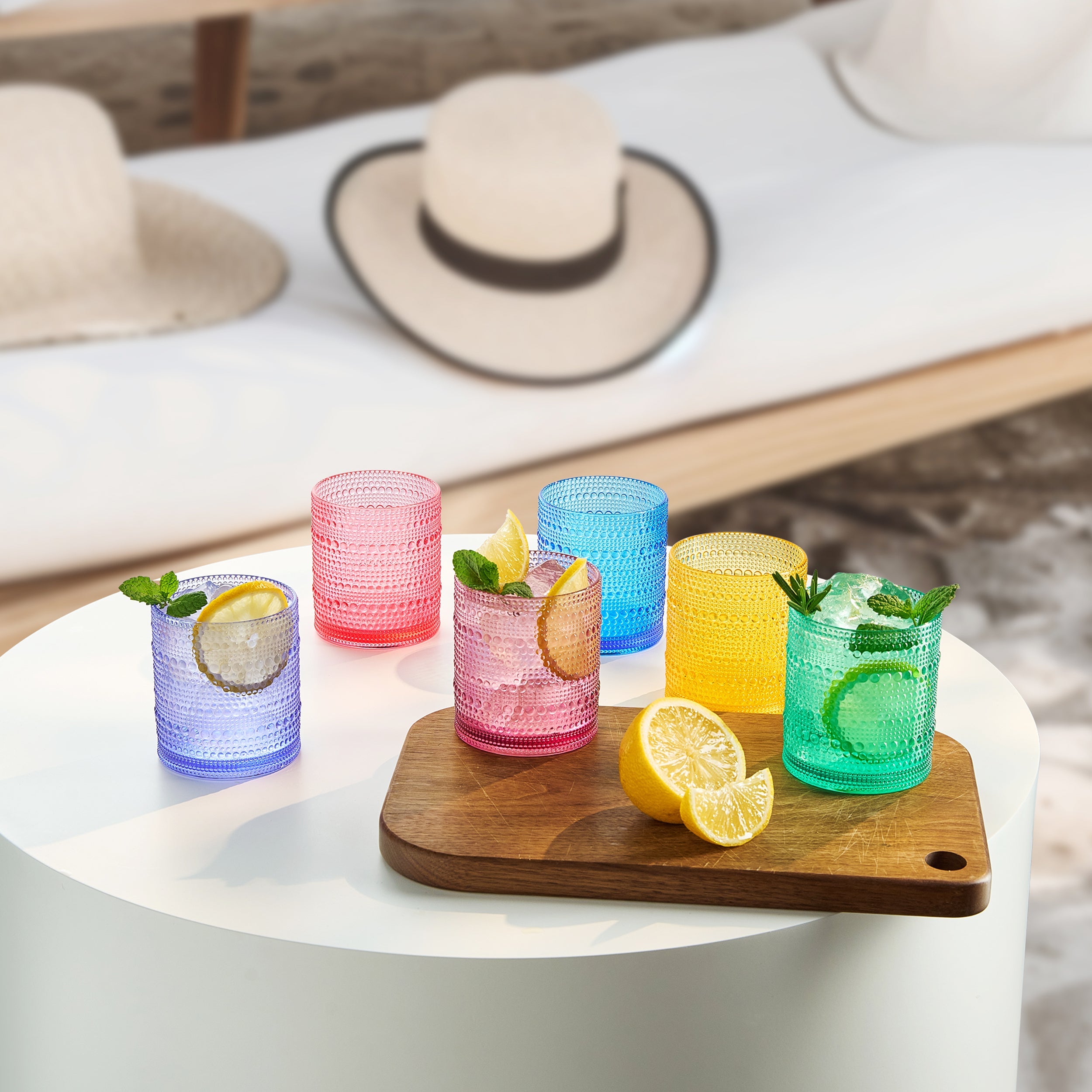 Madrid Acrylic Lowball Hobnail Glassware, Set of 6