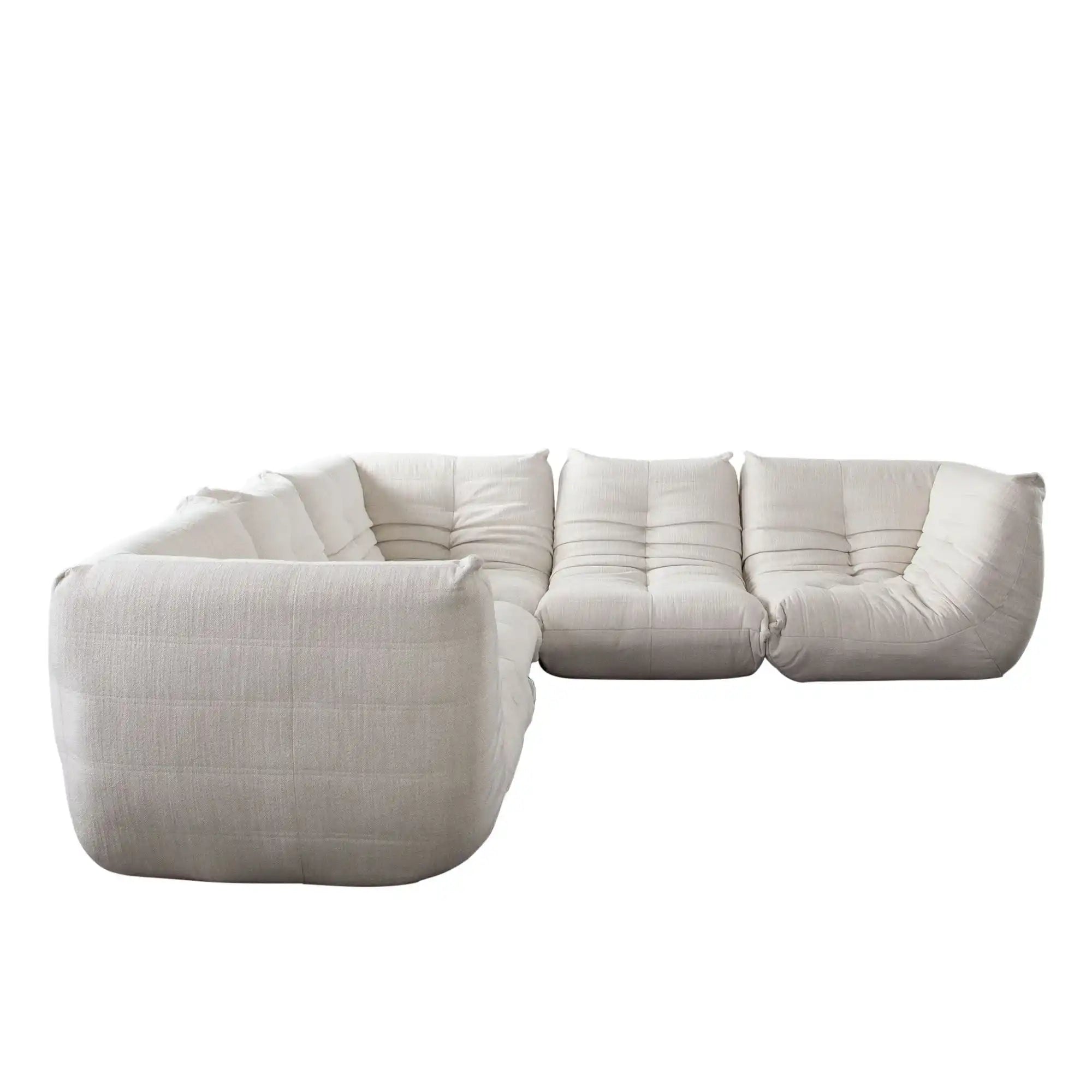 Ezra 5 Piece Modular Lounger – Cream Linen Fabric