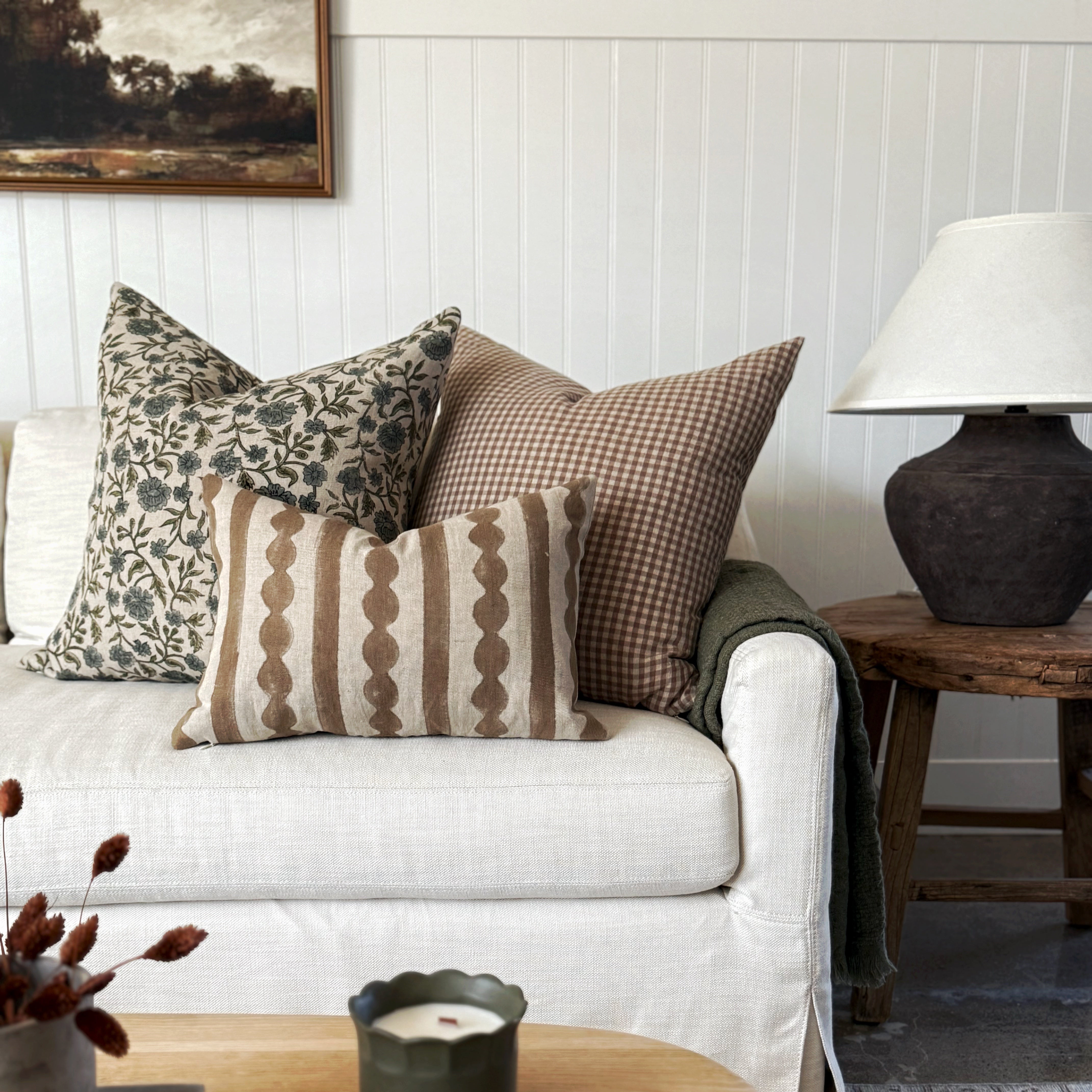 Gingham Tan Pillow Cover