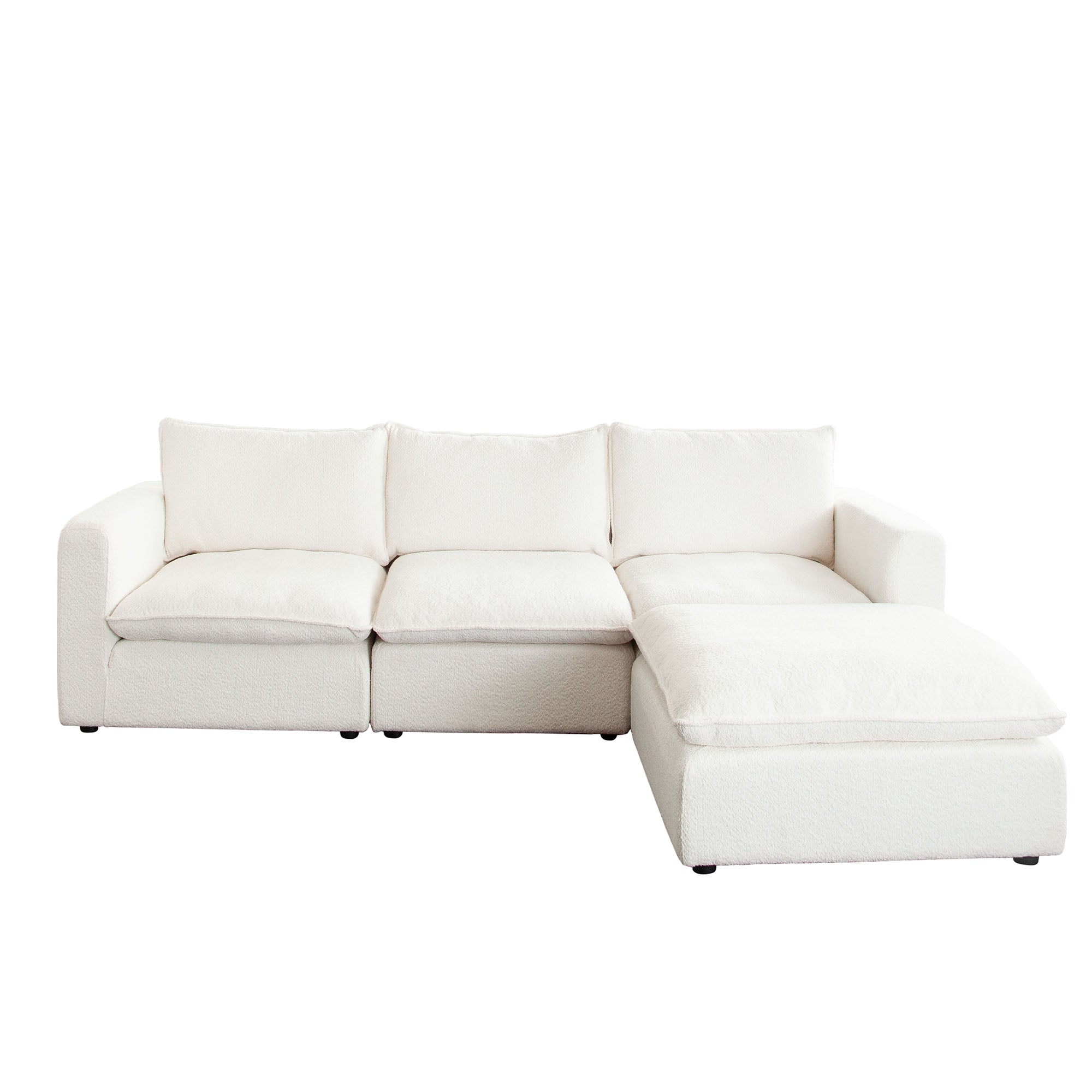 Ivy 4-Piece Reversible Modular Chaise Sectional in White Faux Shearling w/ Feather Down Seating by Diamond Sofa