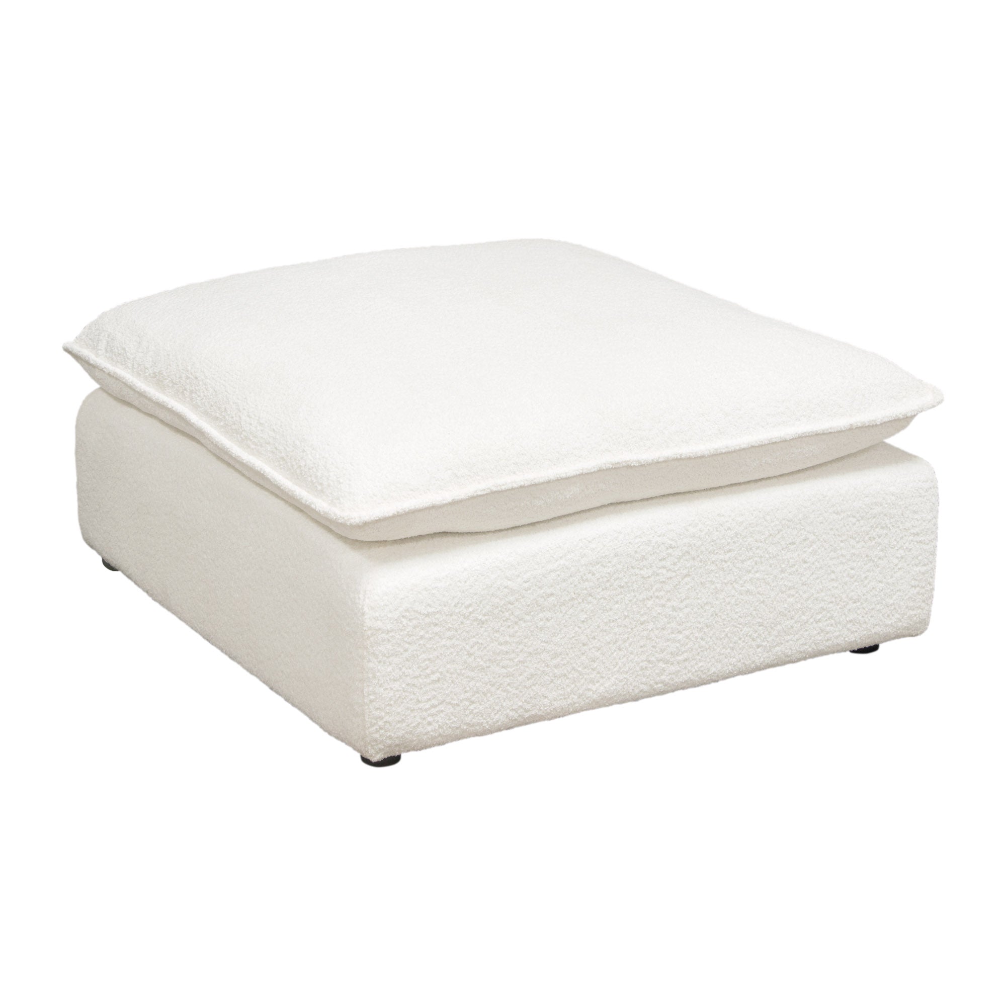 Ivy Square Ottoman in White Faux Shearling w/ Feather Down Seating by Diamond Sofa