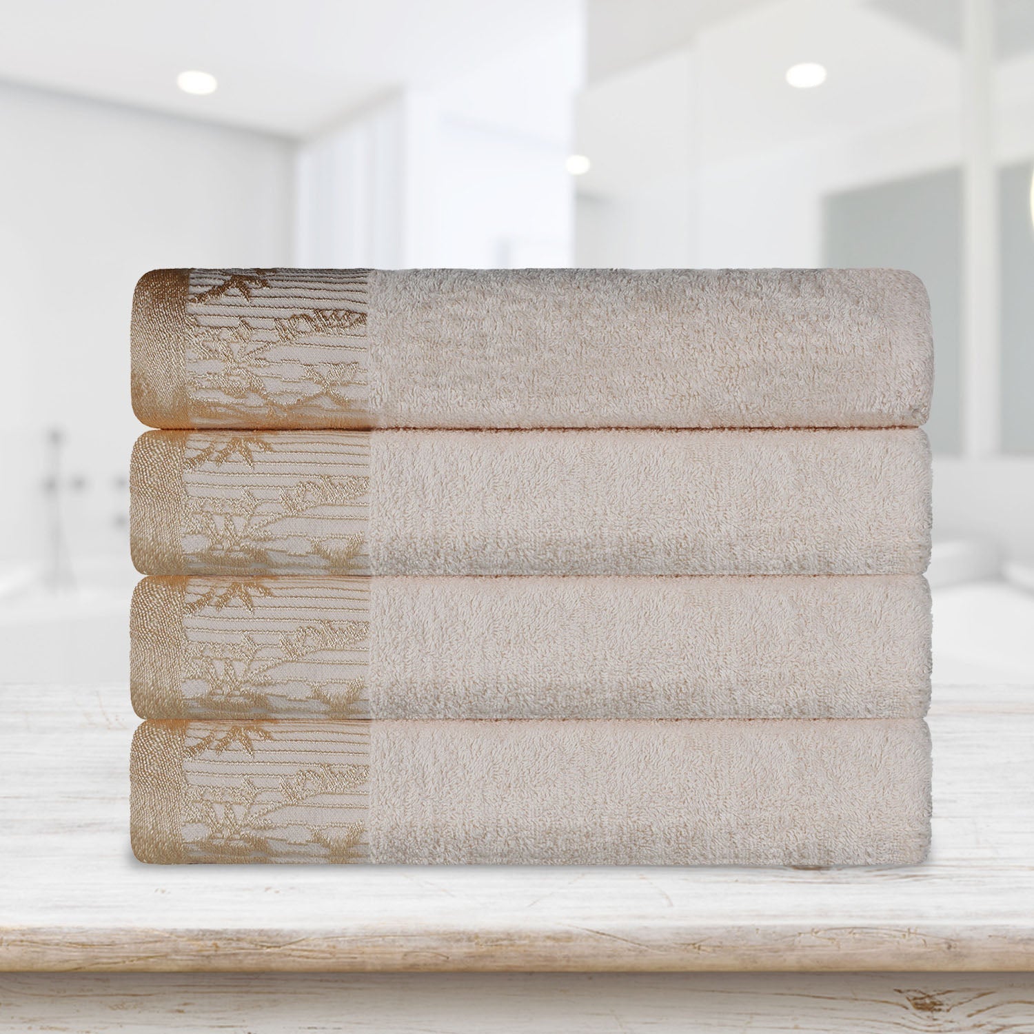 Cotton Floral Jacquard Border Bath Towel Set of 4 - Bath Towel by Superior Brand