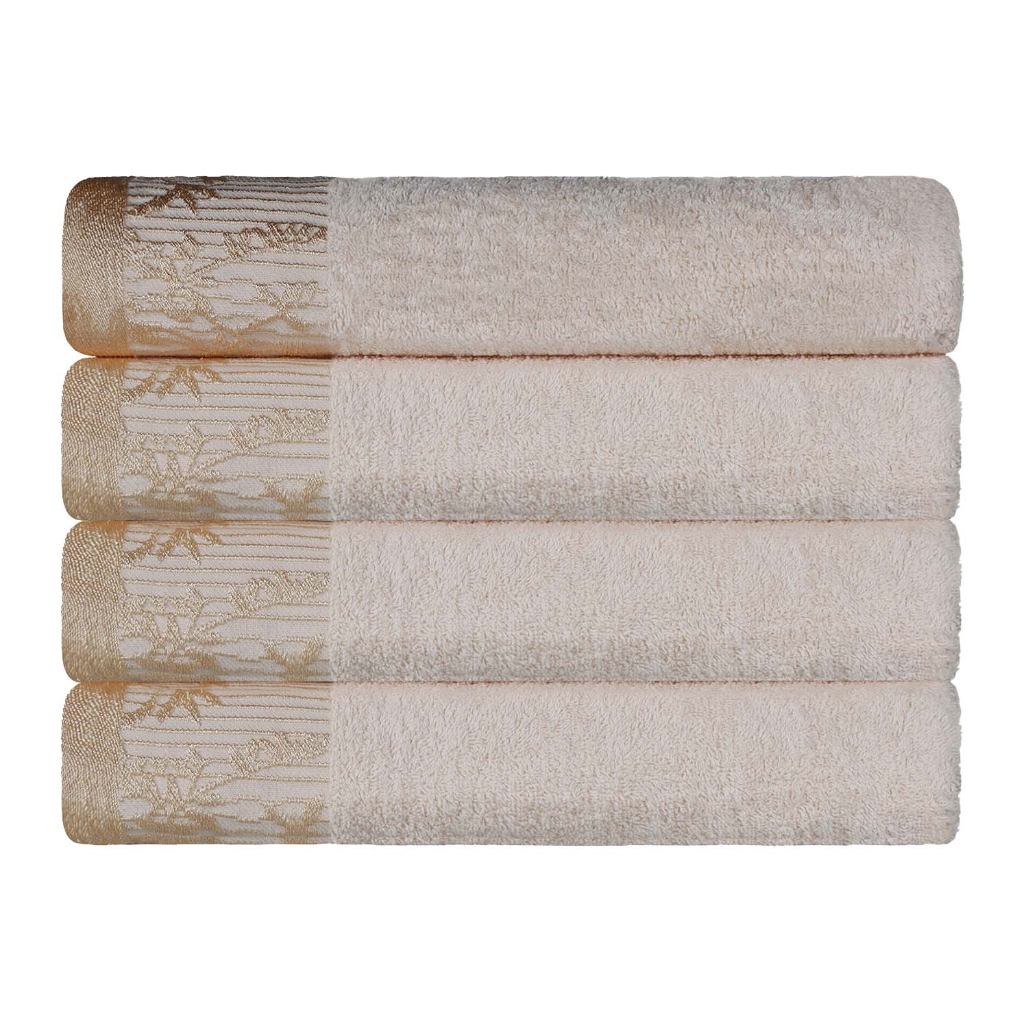 Cotton Floral Jacquard Border Bath Towel Set of 4 - Bath Towel by Superior Brand