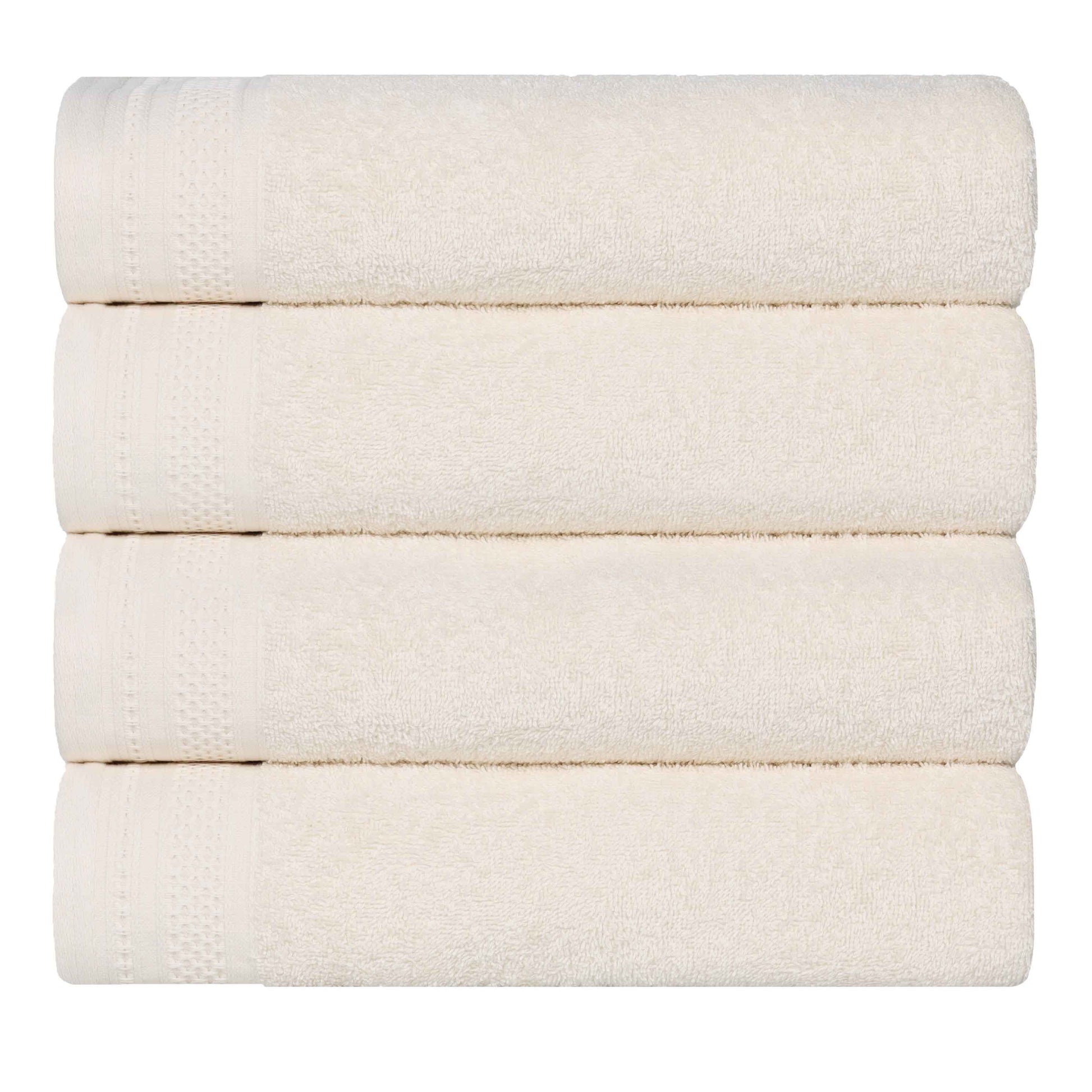 Honeycomb Textured Waffle Border Cotton Bath Towels, Set of 4 - Bath Towel by Superior Brand