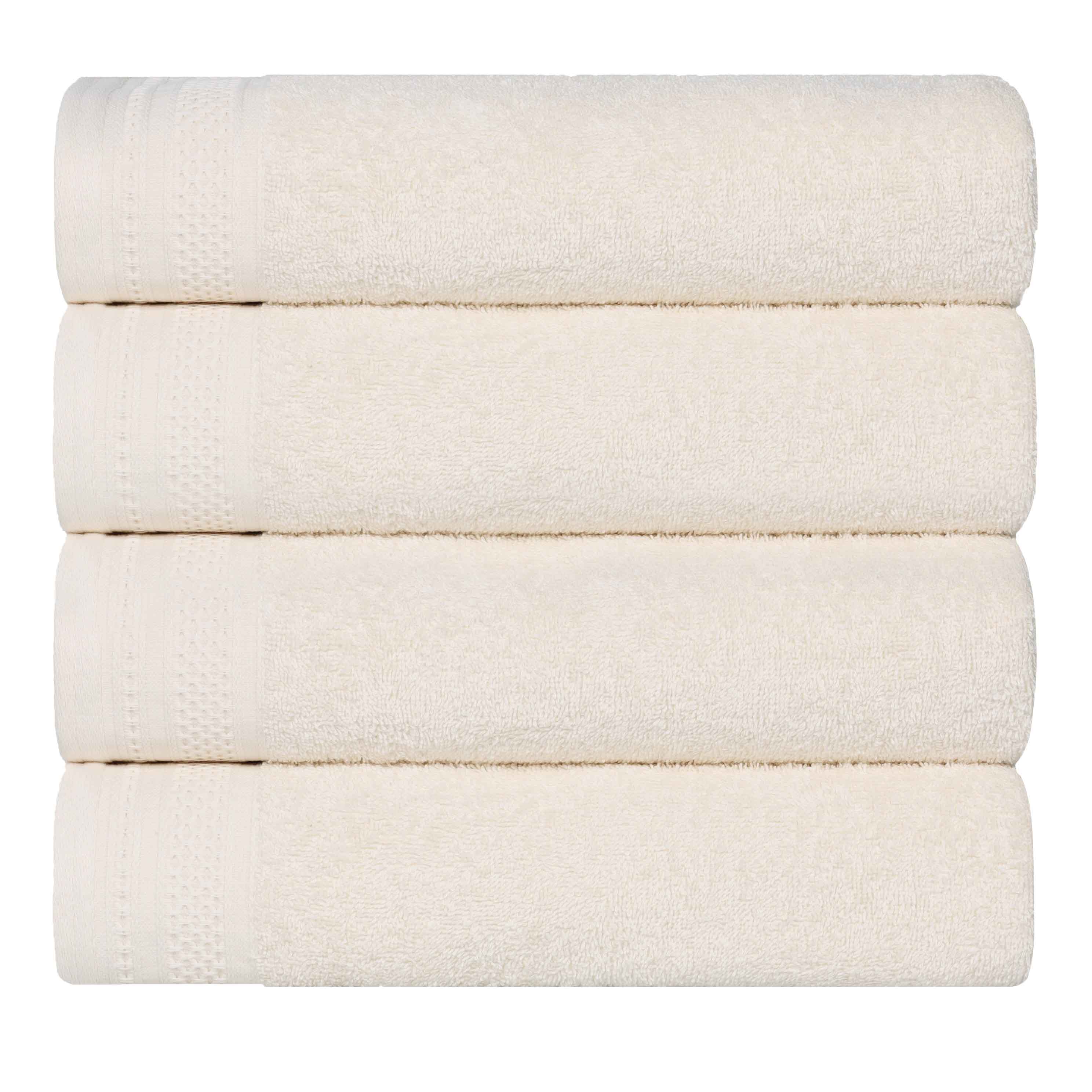 Honeycomb Textured Waffle Border Cotton Bath Towels, Set of 4 - Bath Towel by Superior Brand