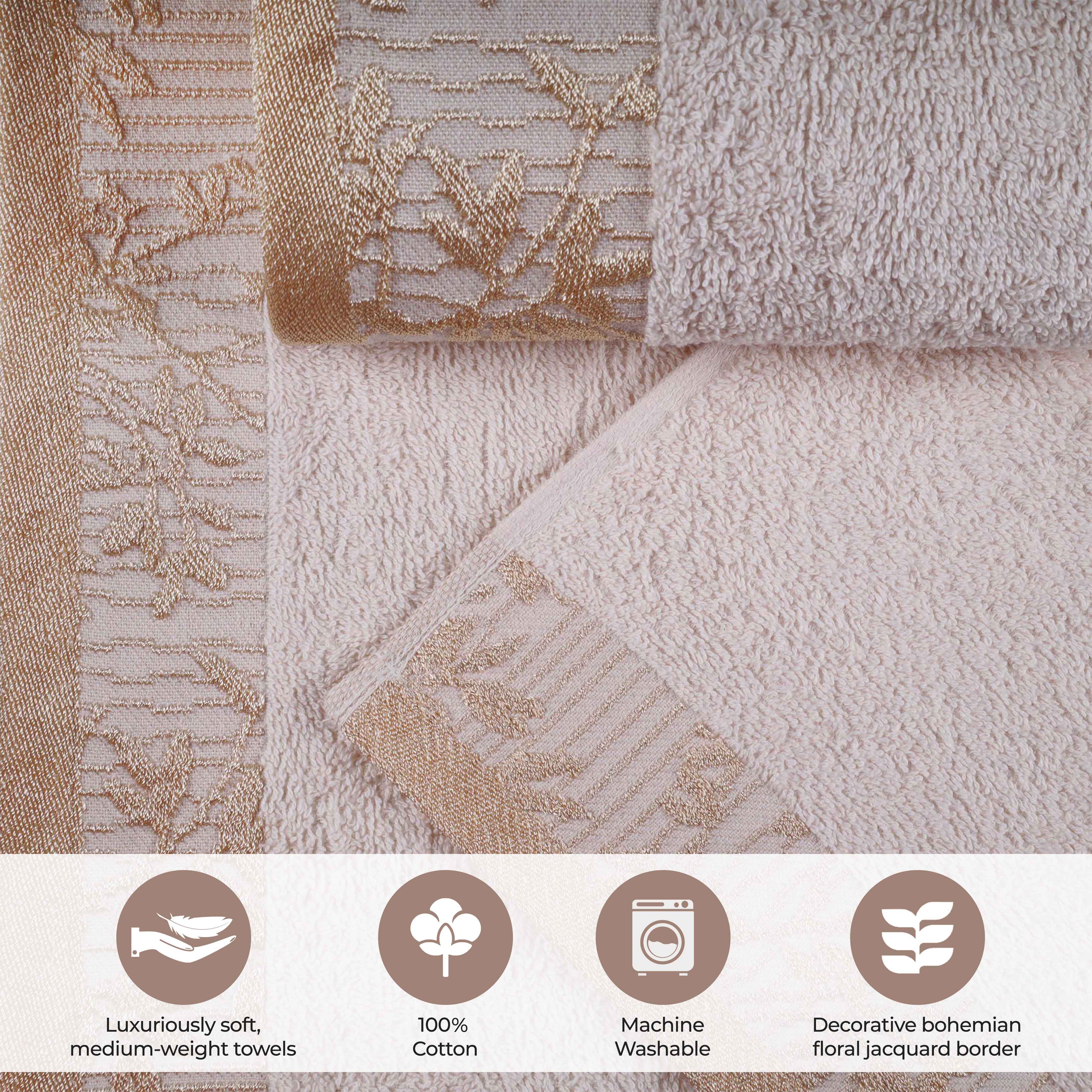 Cotton Floral Jacquard Border Bath Towel Set of 4 - Bath Towel by Superior Brand