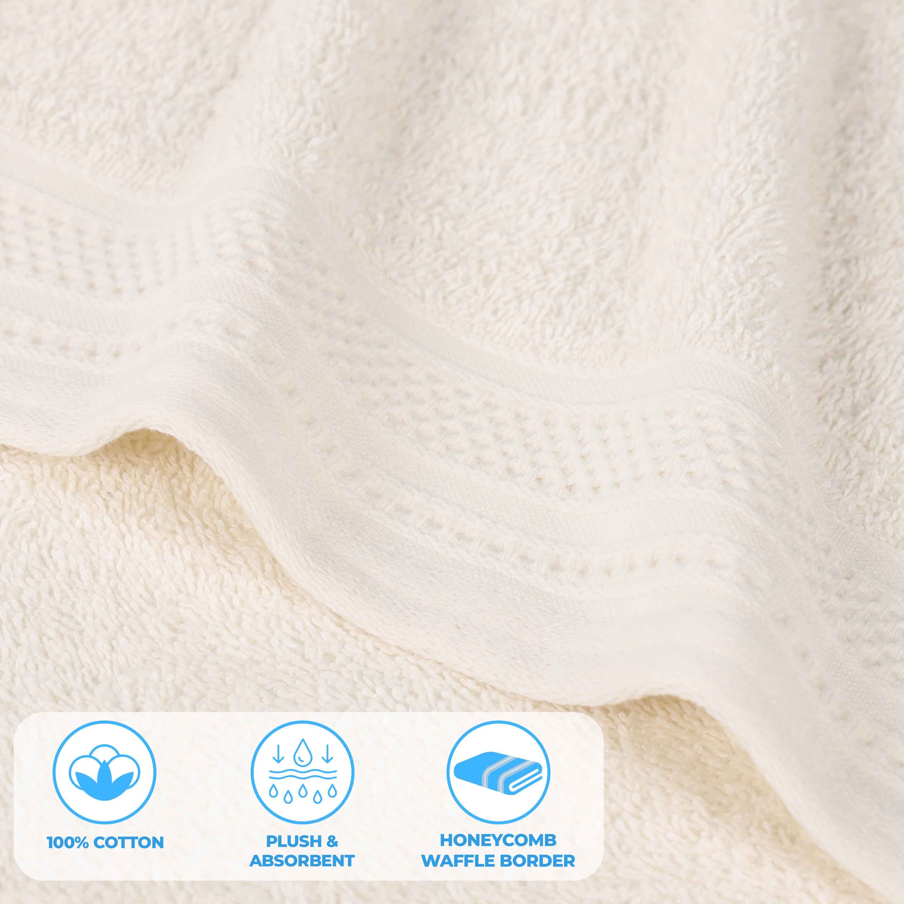 Honeycomb Textured Waffle Border Cotton Bath Towels, Set of 4 - Bath Towel by Superior Brand