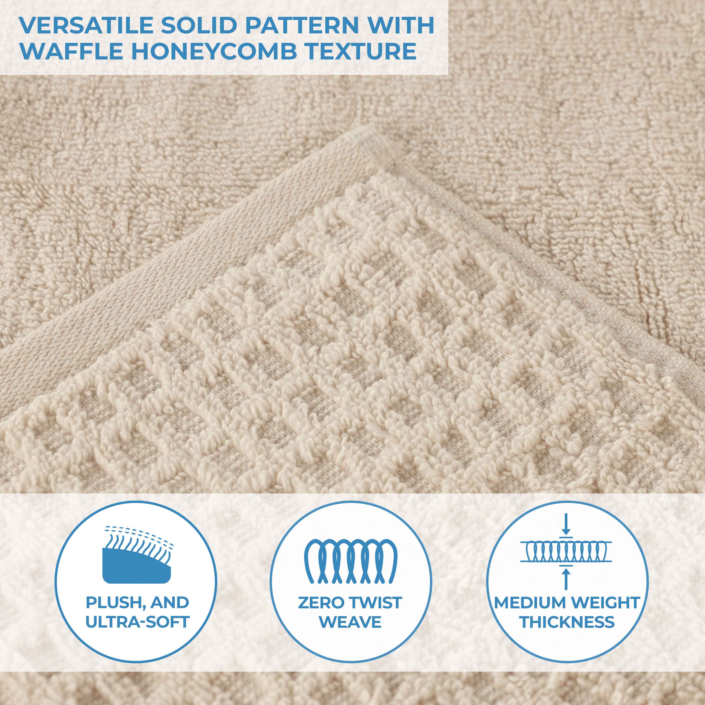 Napa Zero Twist Cotton Solid Waffle Honeycomb Bath Towel Set of 3 - Bath Towel by Superior Brand