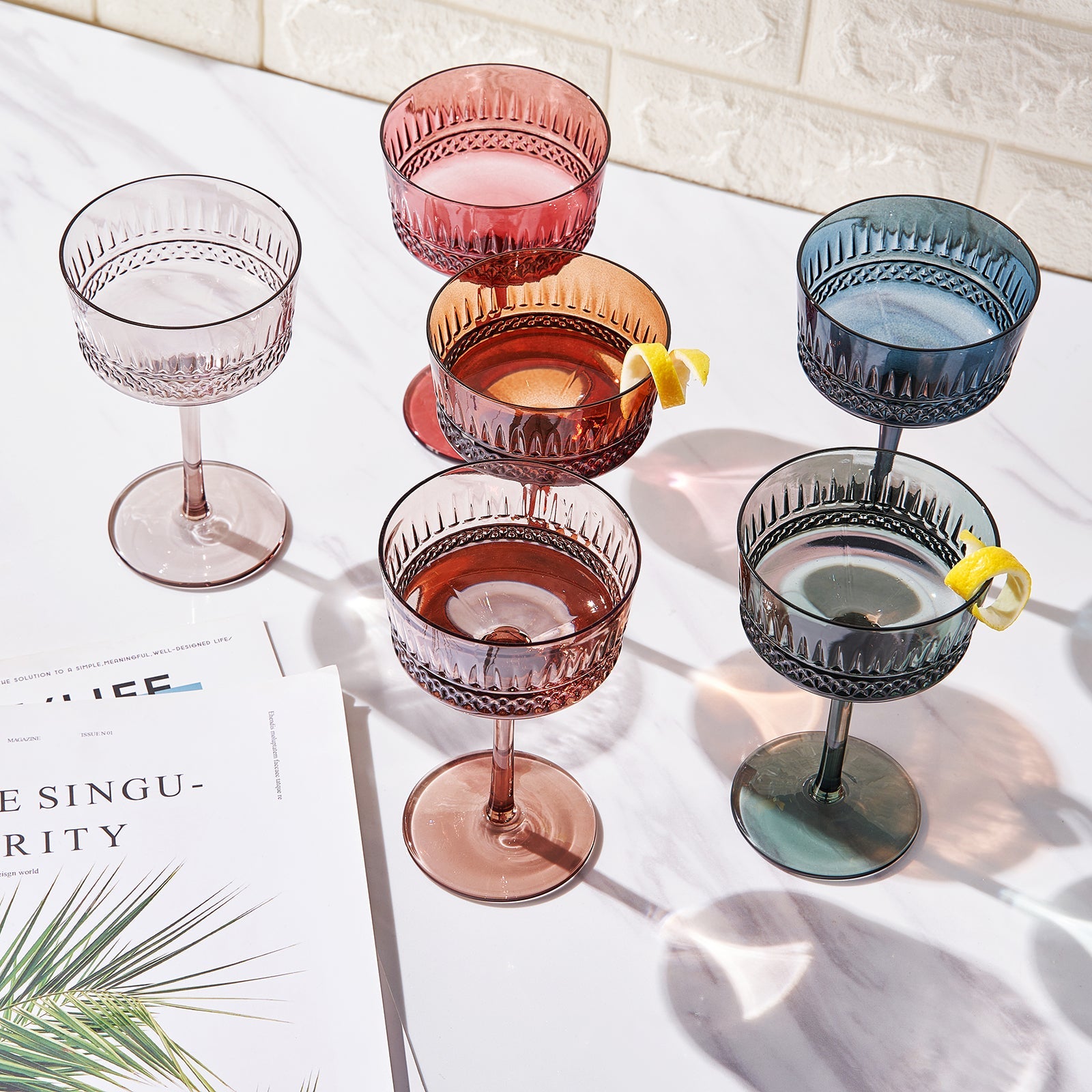 Tonal Crystal Coupe Cocktail Glassware, Set of 6