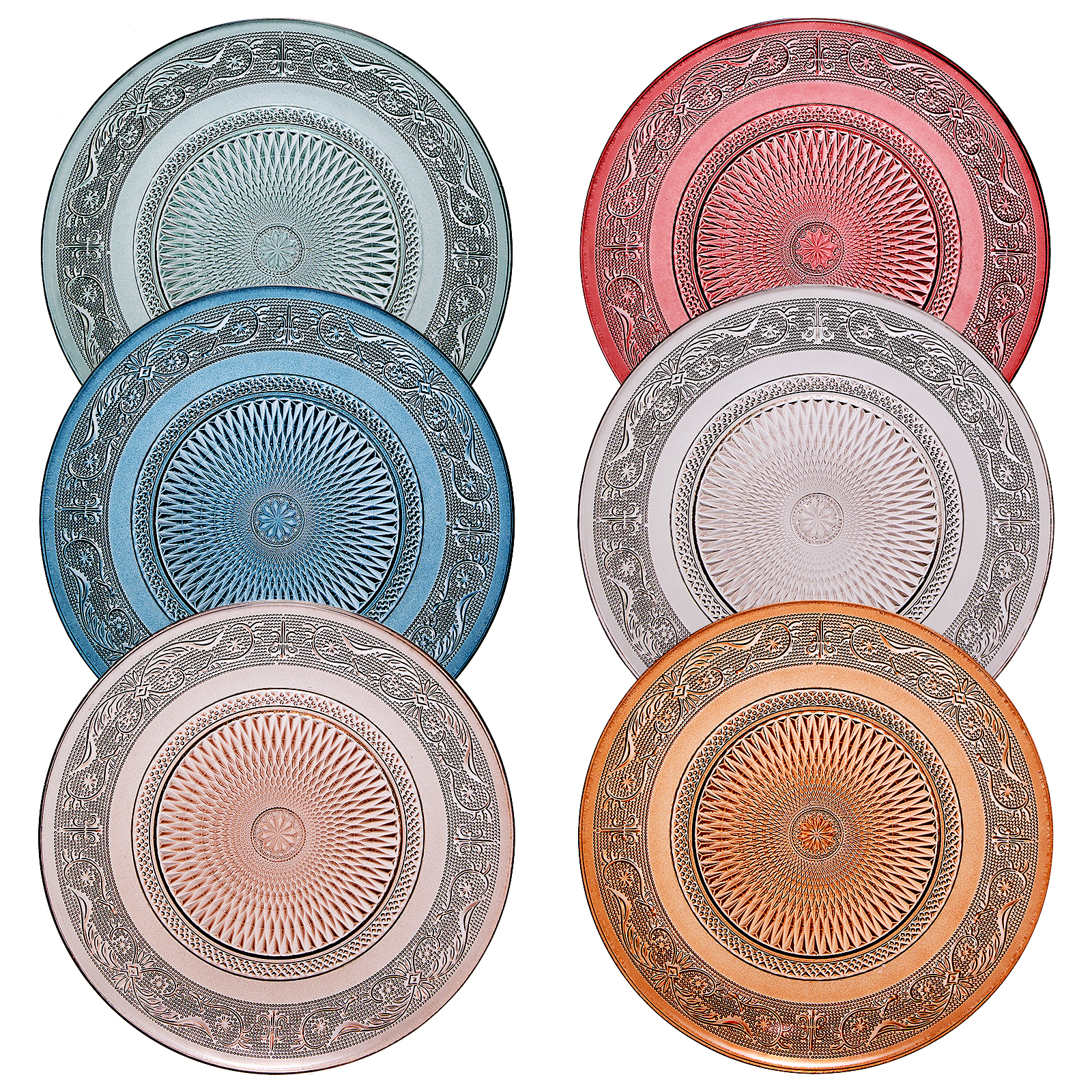 Tonal Vintage Glass Plate, Set of 6