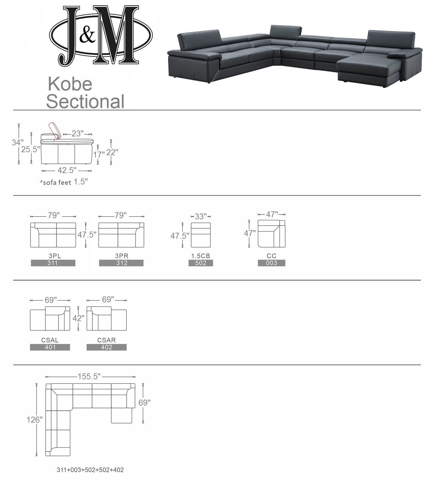 Kobe Premium Leather Sectional J&M
