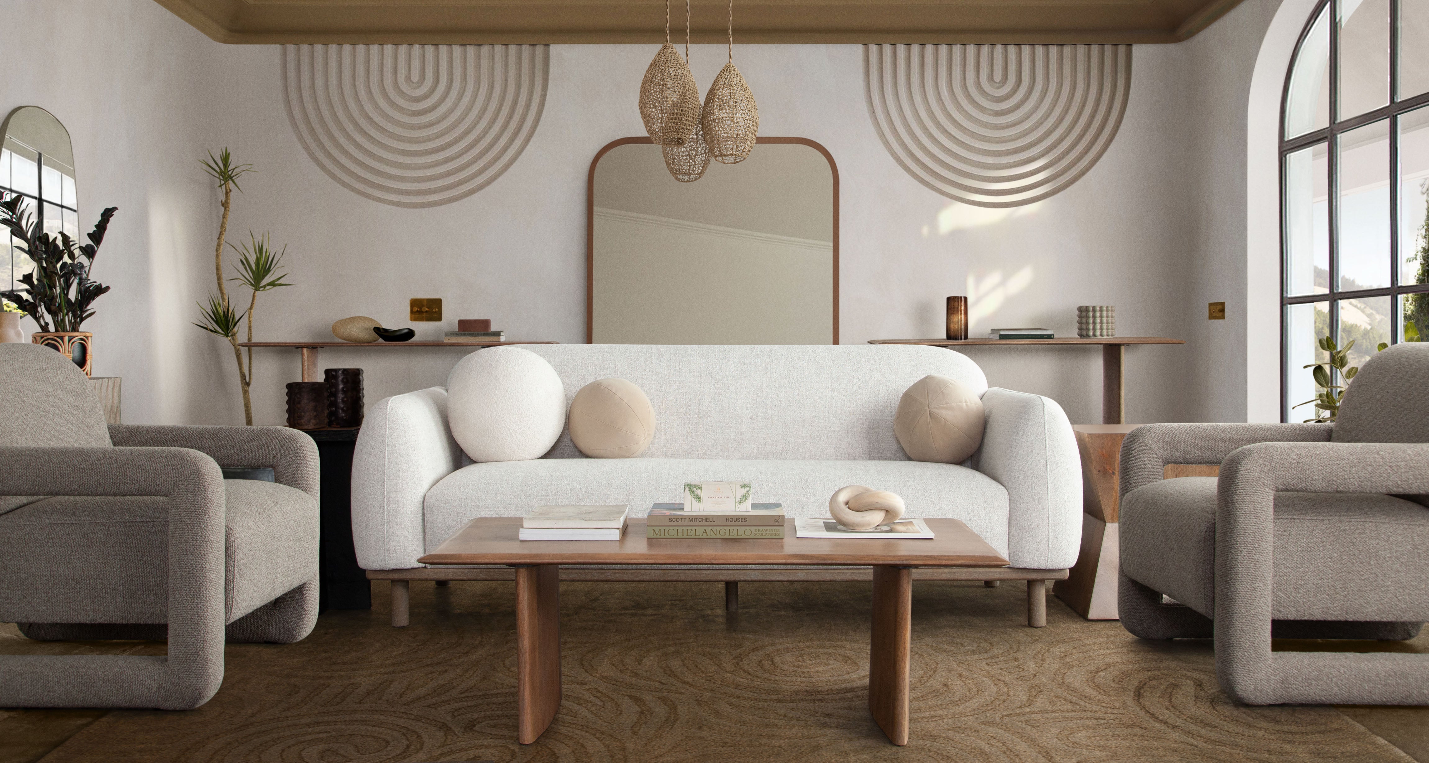 Larson Sofa in Light Barley Polyester Fabric with Wood Trim & Leg by Diamond Sofa