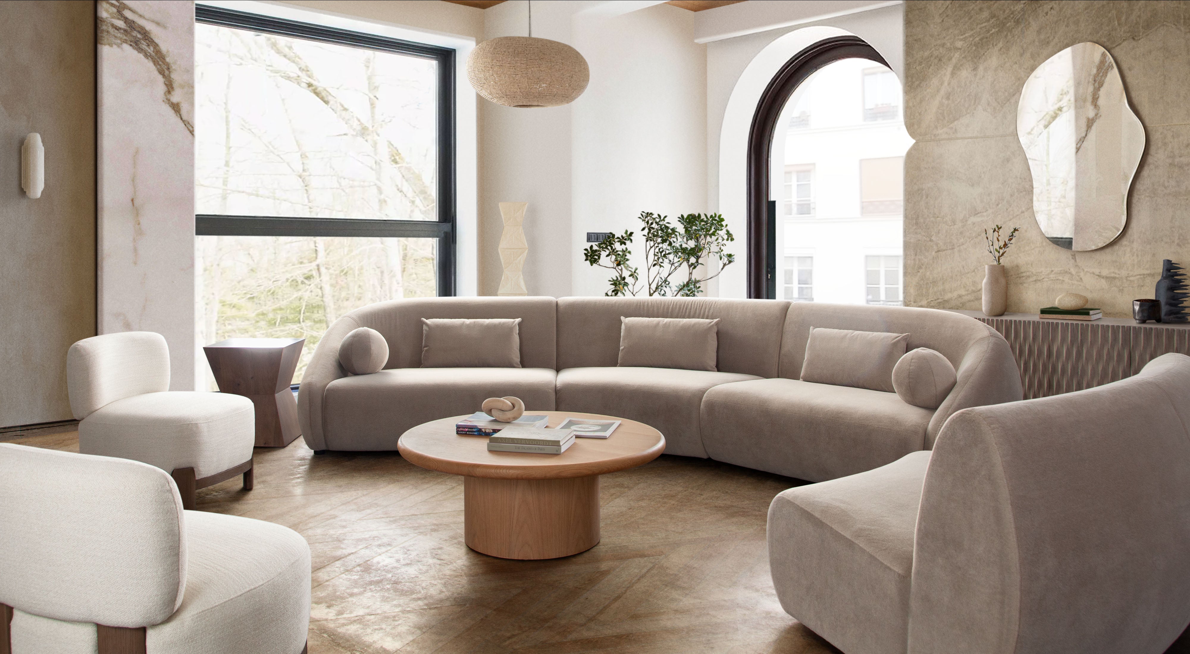 Lena 3PC Sectional in Fawn Faux Alpaca Fabric by Diamond Sofa