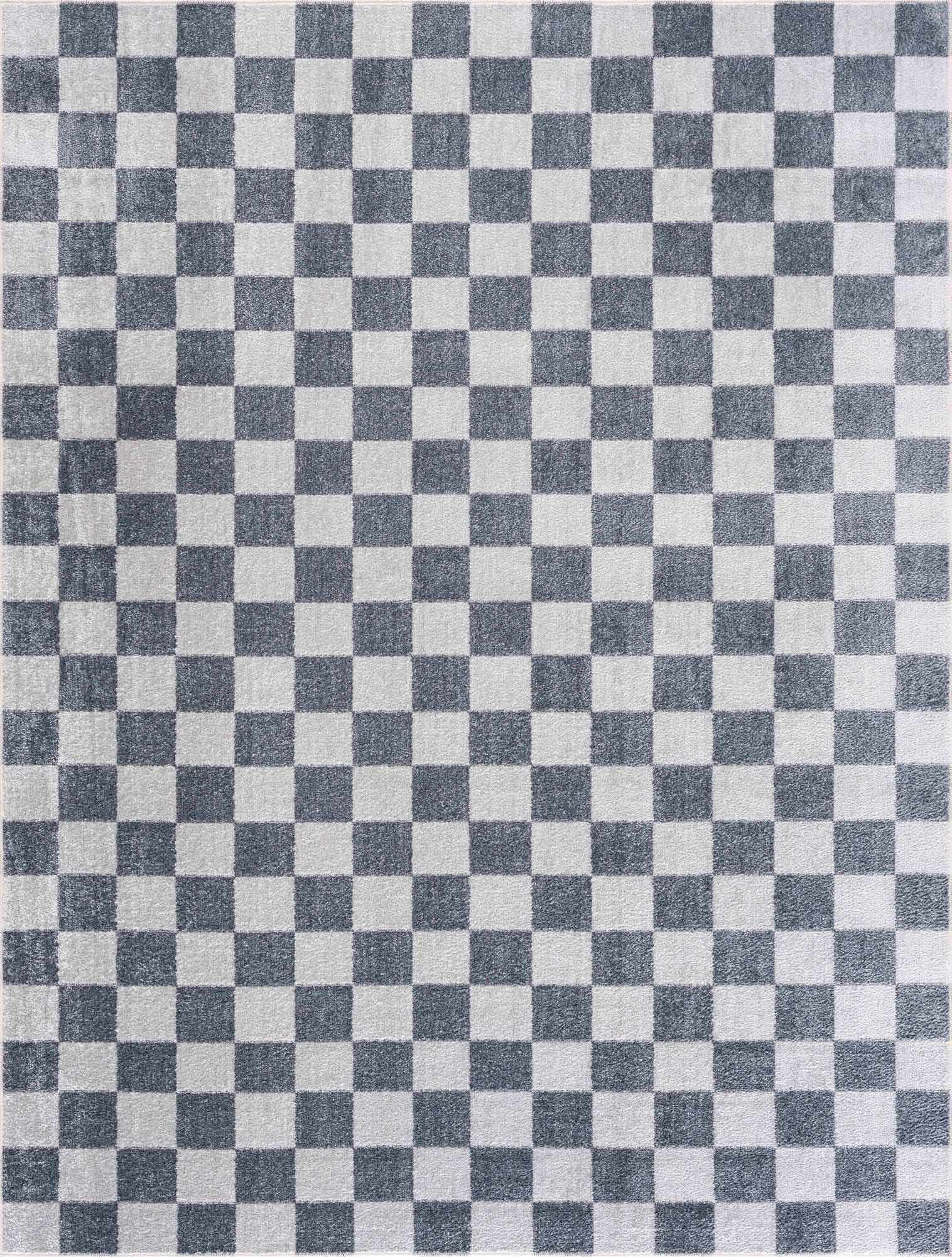 Alie Blue Gray Checkered Washable Rug