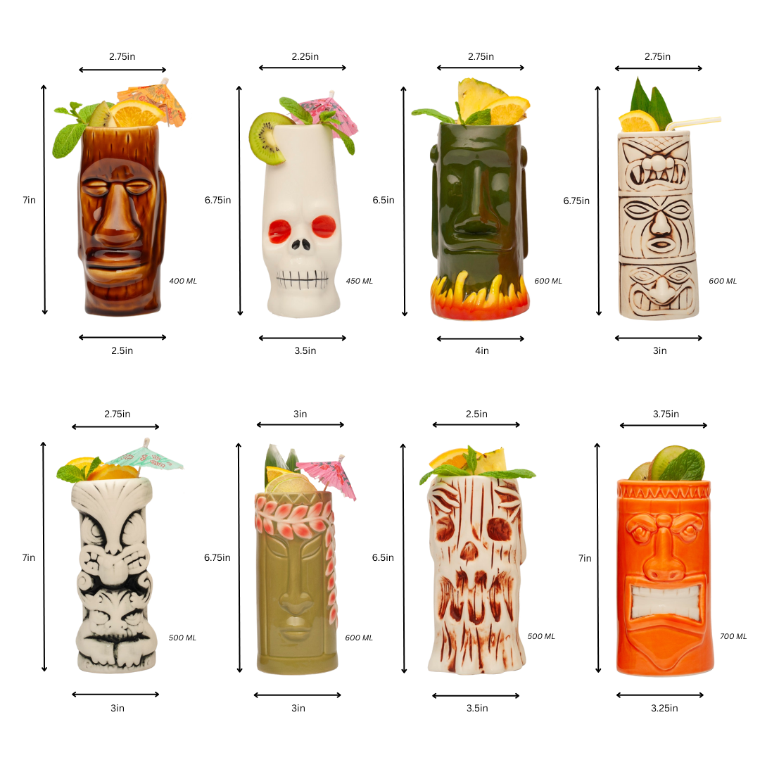 Ceramic Tiki Mugs Perfect for Exotic Cocktails, Iced Tea, Soda, Mai Tai, Long Island