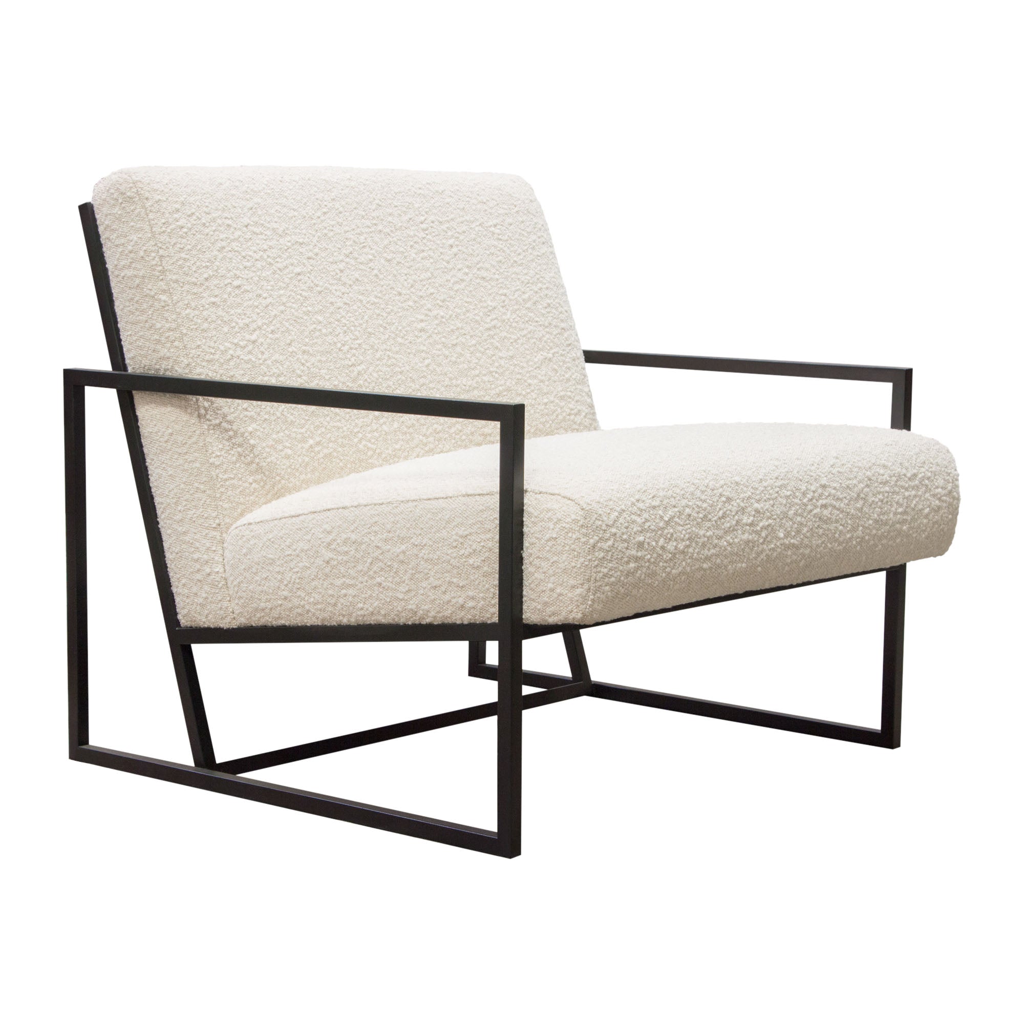 Luxe Accent Chair in Bone Boucle Textured Fabric with Black Powder Coat Frame by Diamond Sofa