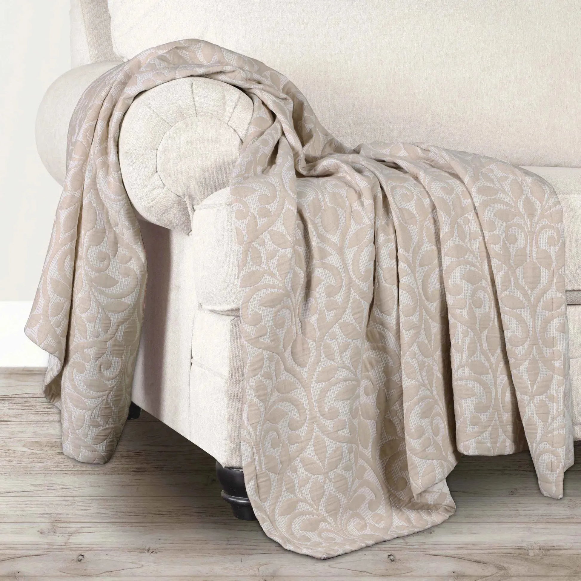 Vineyard Cotton Blend Medium Weight Matelasse Floral Scroll Coverlet - Coverlet by Superior Brand