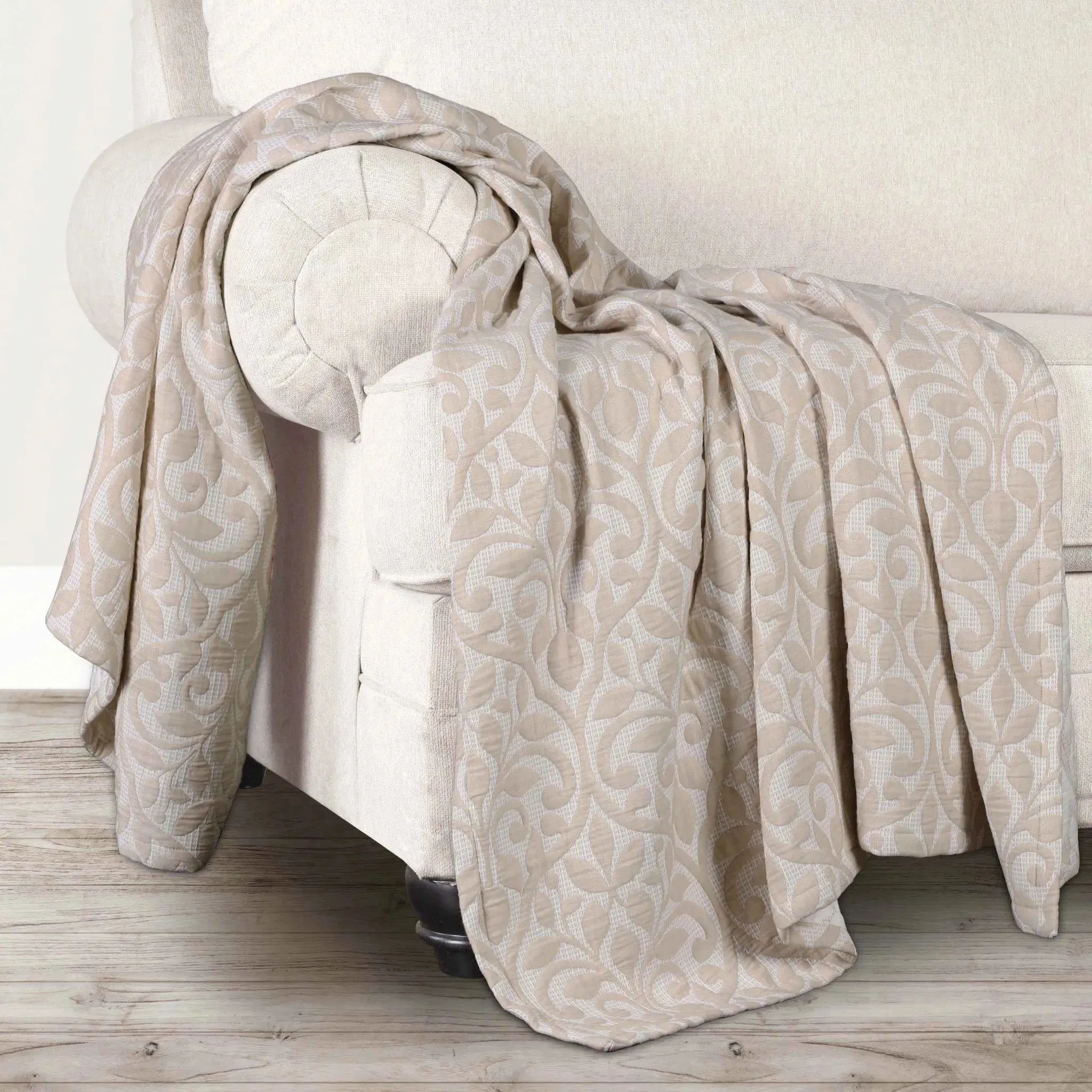 Vineyard Cotton Blend Medium Weight Matelasse Floral Scroll Coverlet - Coverlet by Superior Brand