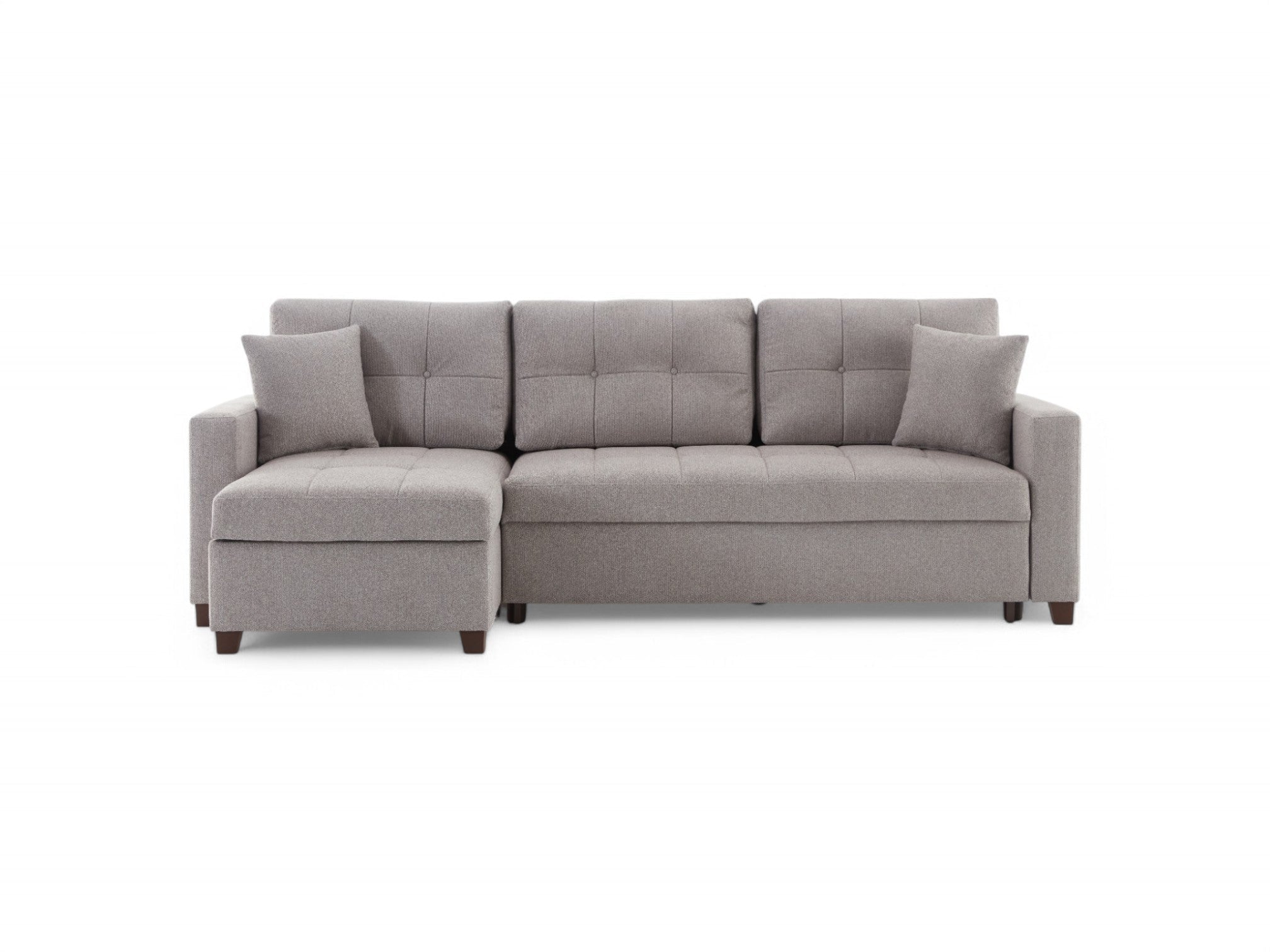 Mocca 101" Wide Reversible Chaise Sleeper Sectional – Dupont Grey Chenille, Queen Sleeper with Storage