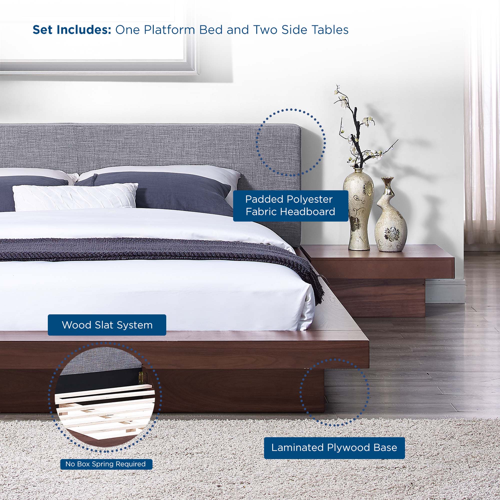 Freja 3 Piece Fabric Queen Bedroom Set by Modway - Best Buy Furniture