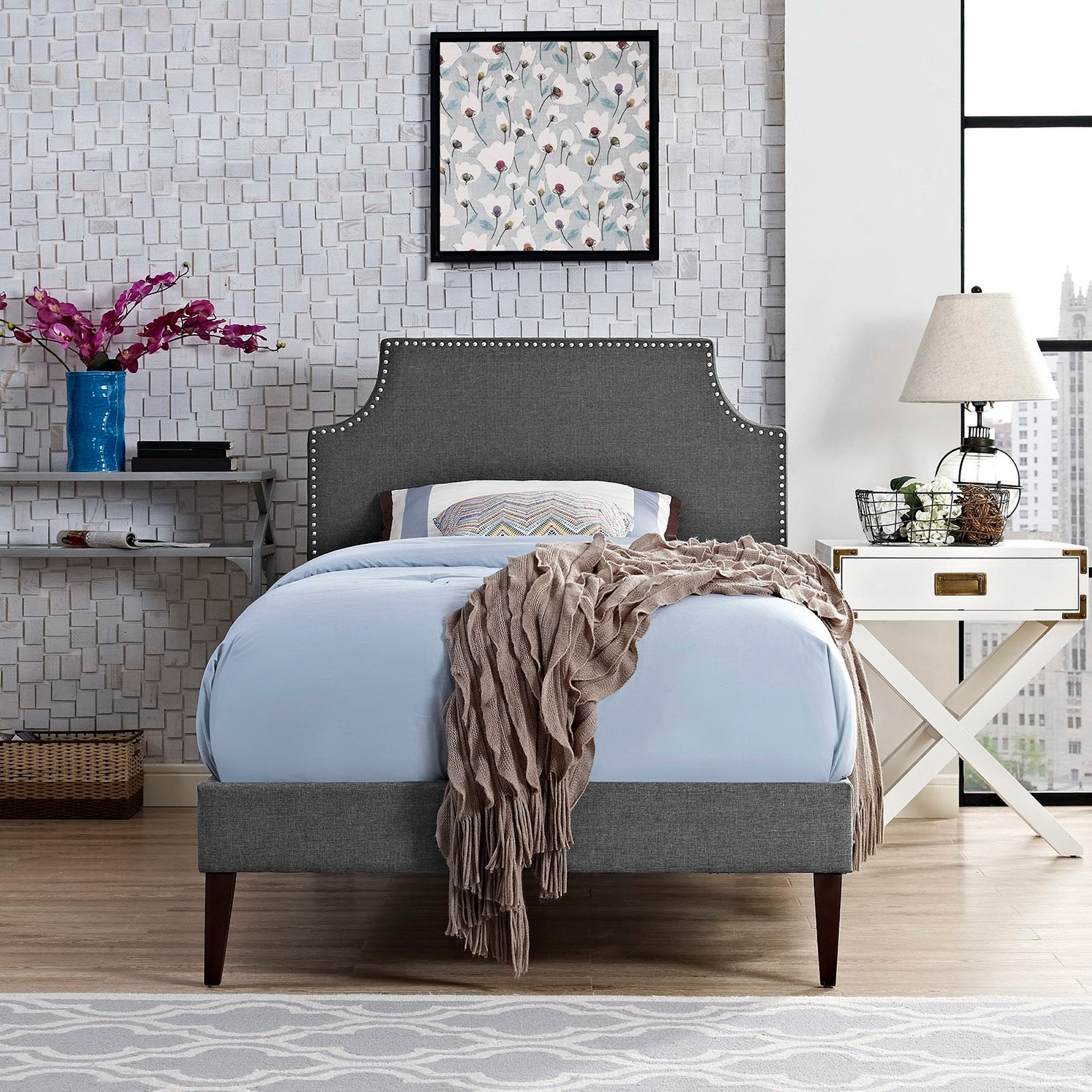 Laura Fabric Twin Platform Bed with Squared Tapered Legs by Modway - Best Buy Furniture