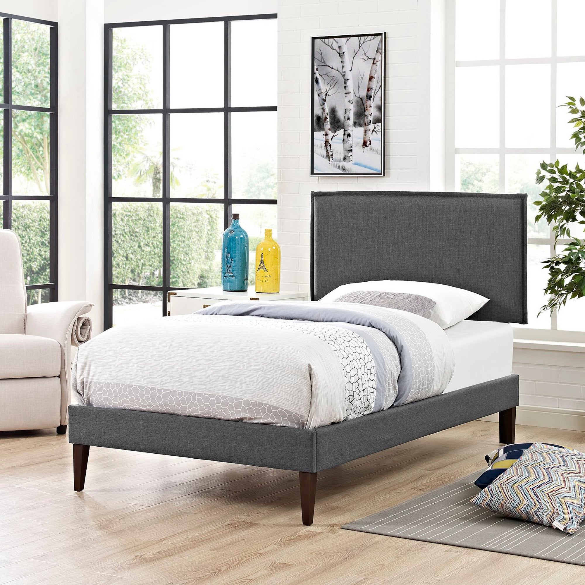 Camille Fabric Twin Platform Bed with Squared Tapered Legs by Modway - Best Buy Furniture
