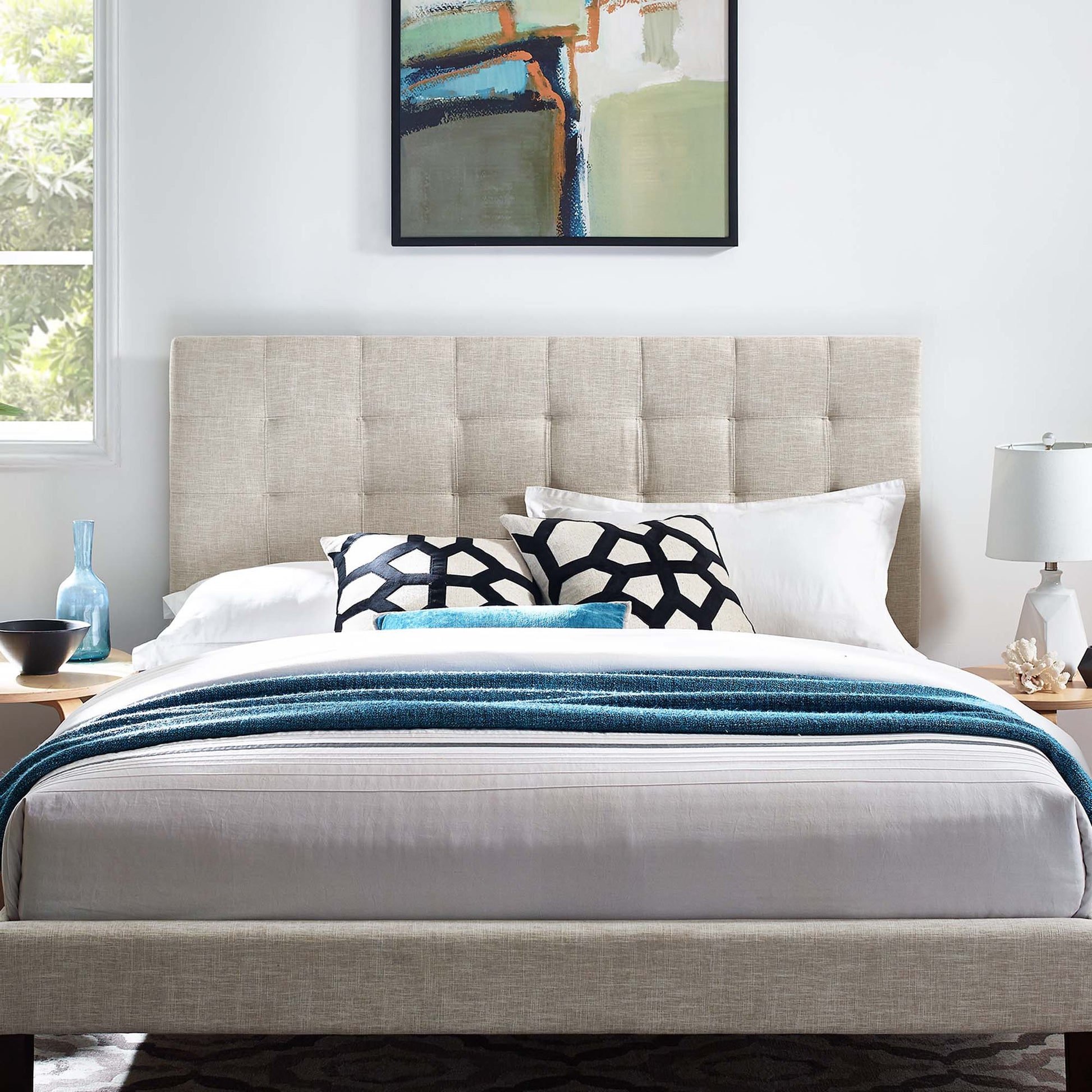 Paisley Tufted Upholstered Linen Fabric King and California King Headboard by Modway - Best Buy Furniture