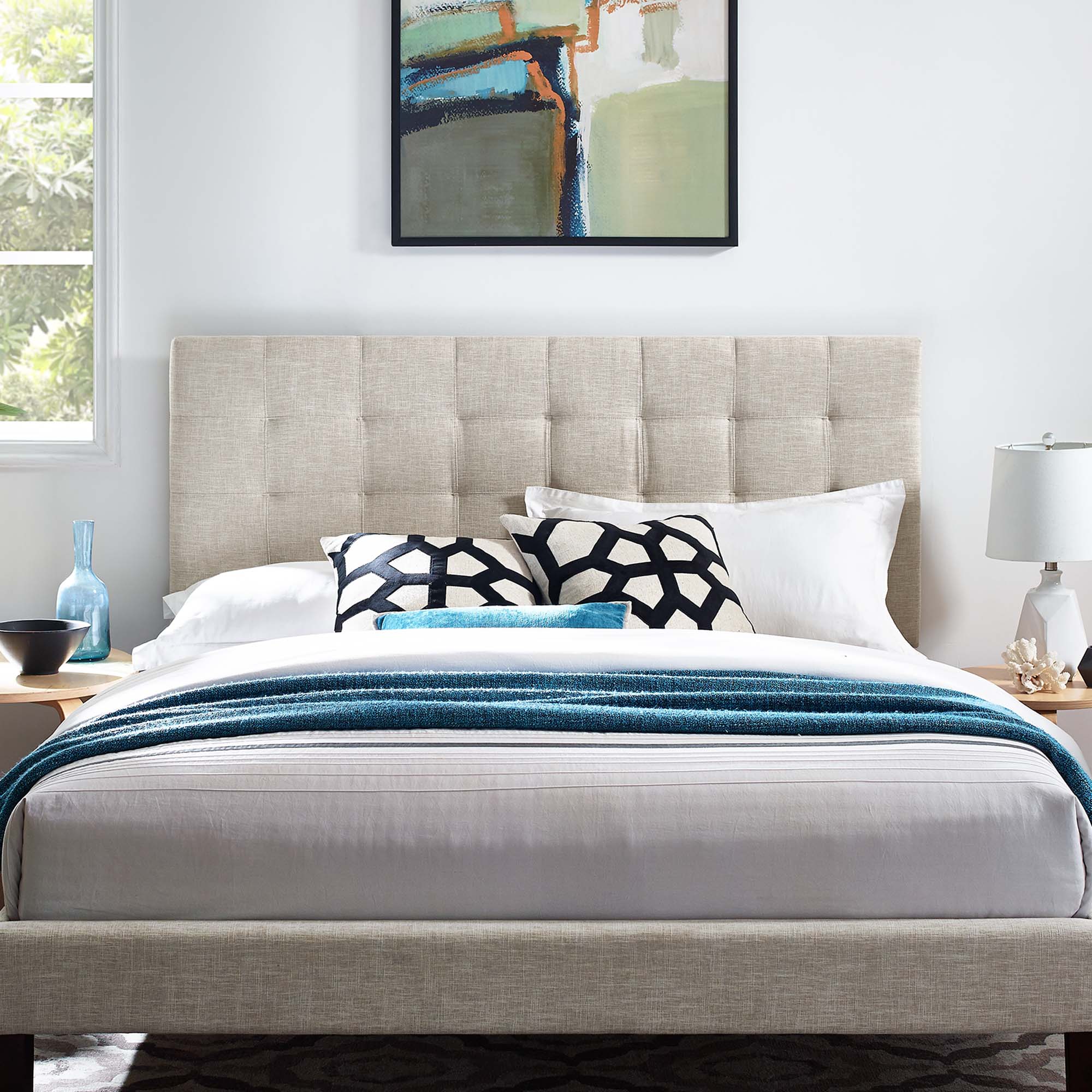 Paisley Tufted Upholstered Linen Fabric King and California King Headboard by Modway - Best Buy Furniture