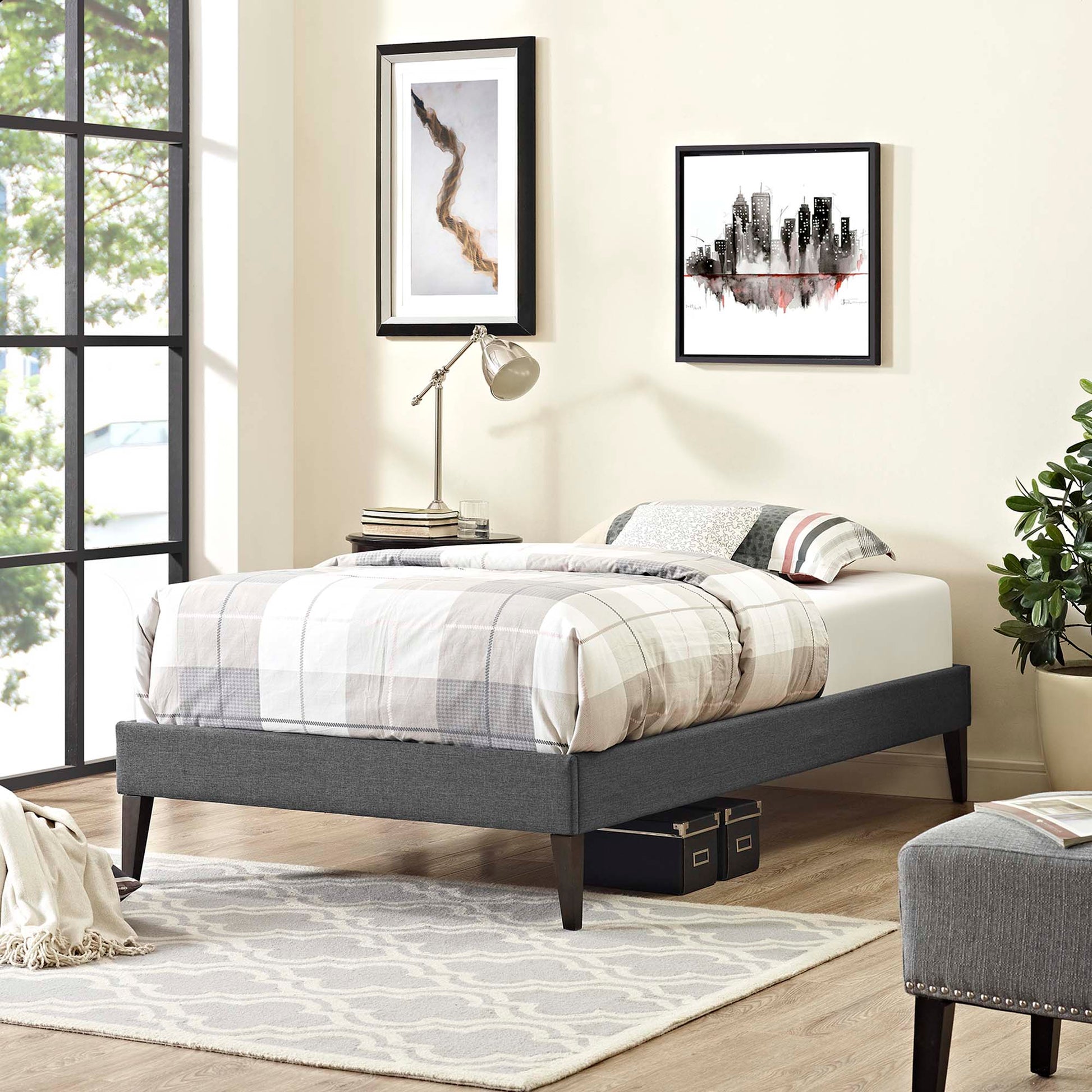 Tessie Fabric Twin Bed Frame with Squared Tapered Legs by Modway - Best Buy Furniture