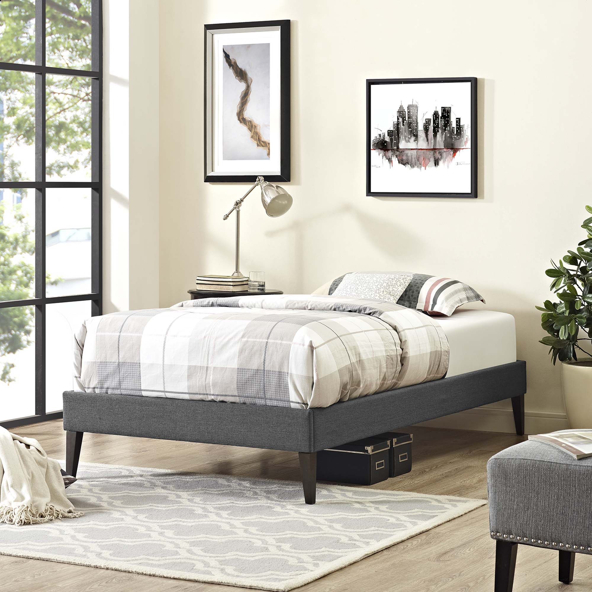 Tessie Fabric Twin Bed Frame with Squared Tapered Legs by Modway - Best Buy Furniture