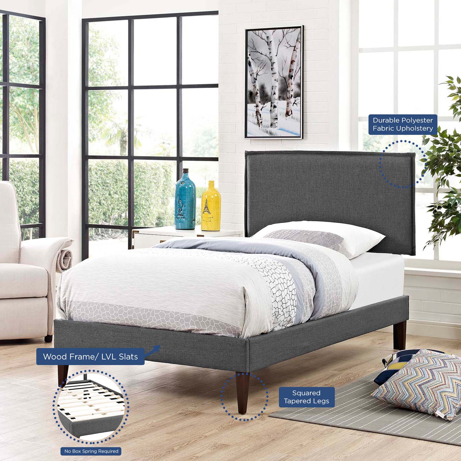 Amaris Fabric Twin Platform Bed with Squared Tapered Legs by Modway - Best Buy Furniture