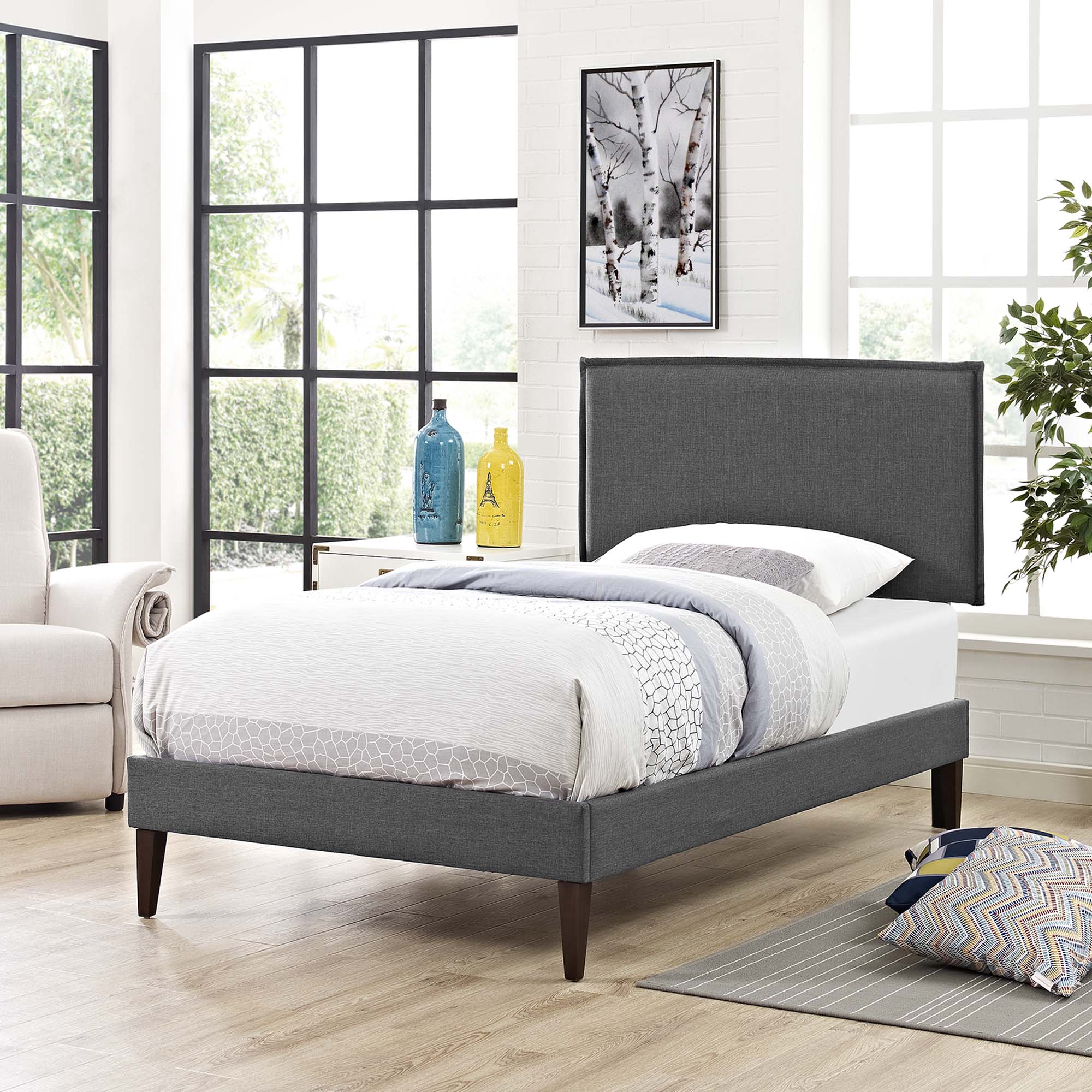 Amaris Fabric Twin Platform Bed with Squared Tapered Legs by Modway - Best Buy Furniture