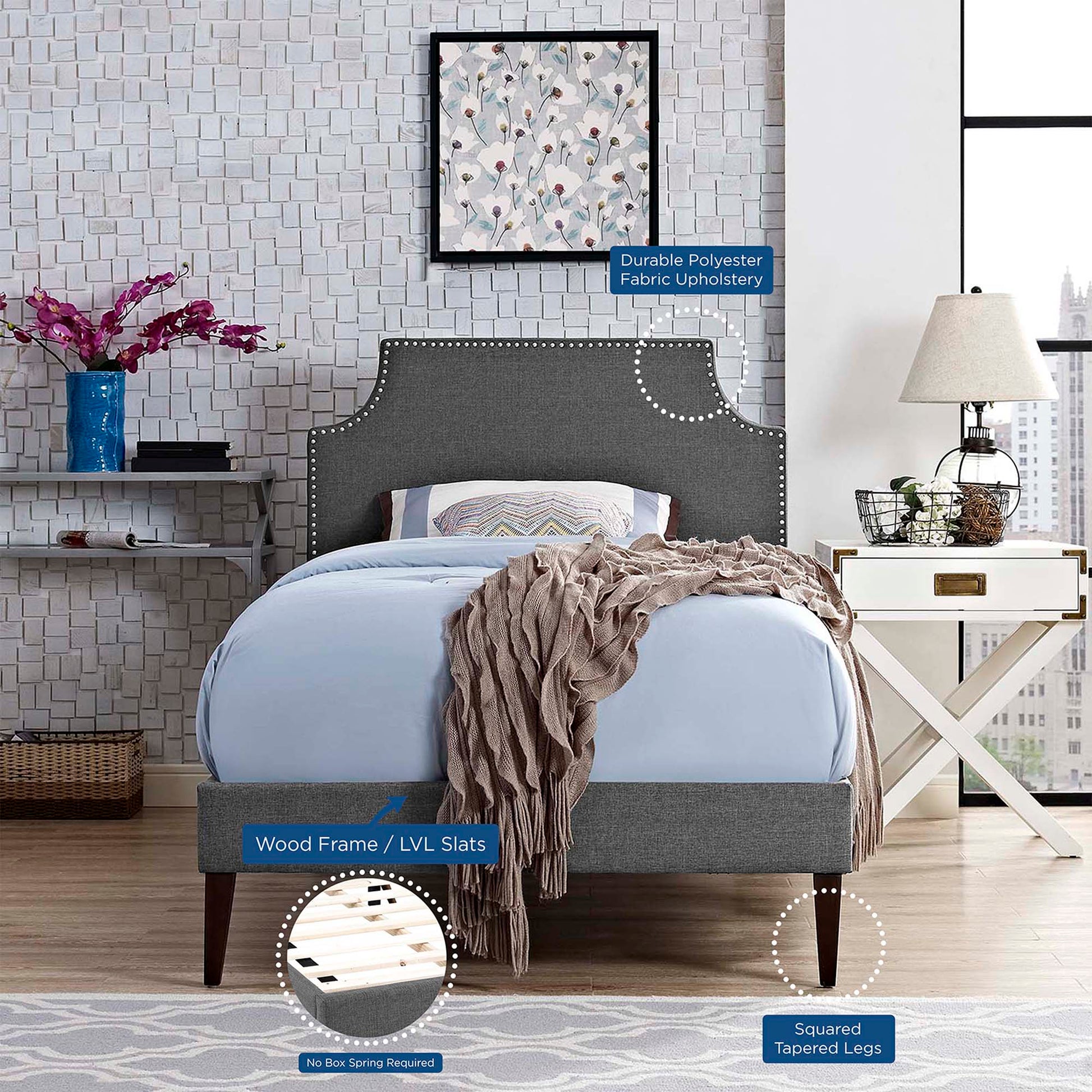 Corene Fabric Twin Platform Bed with Squared Tapered Legs by Modway - Best Buy Furniture