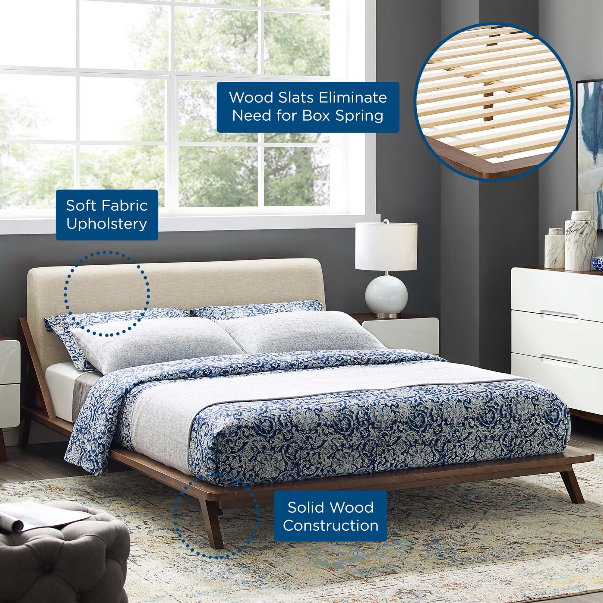 Luella Upholstered Fabric Queen Platform Bed by Modway - Best Buy Furniture