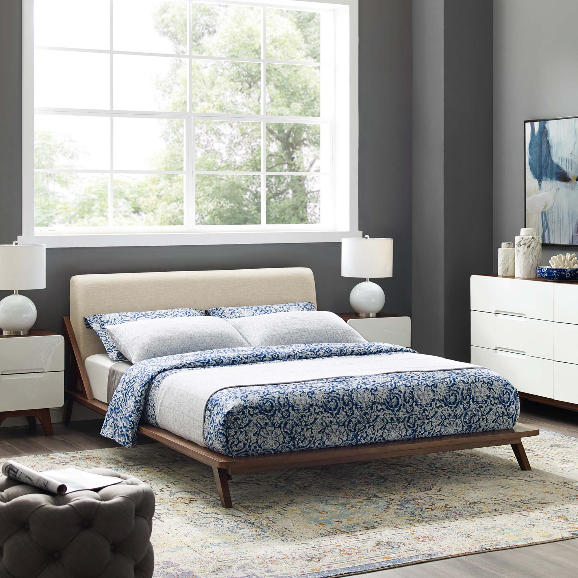 Luella Upholstered Fabric Queen Platform Bed by Modway - Best Buy Furniture