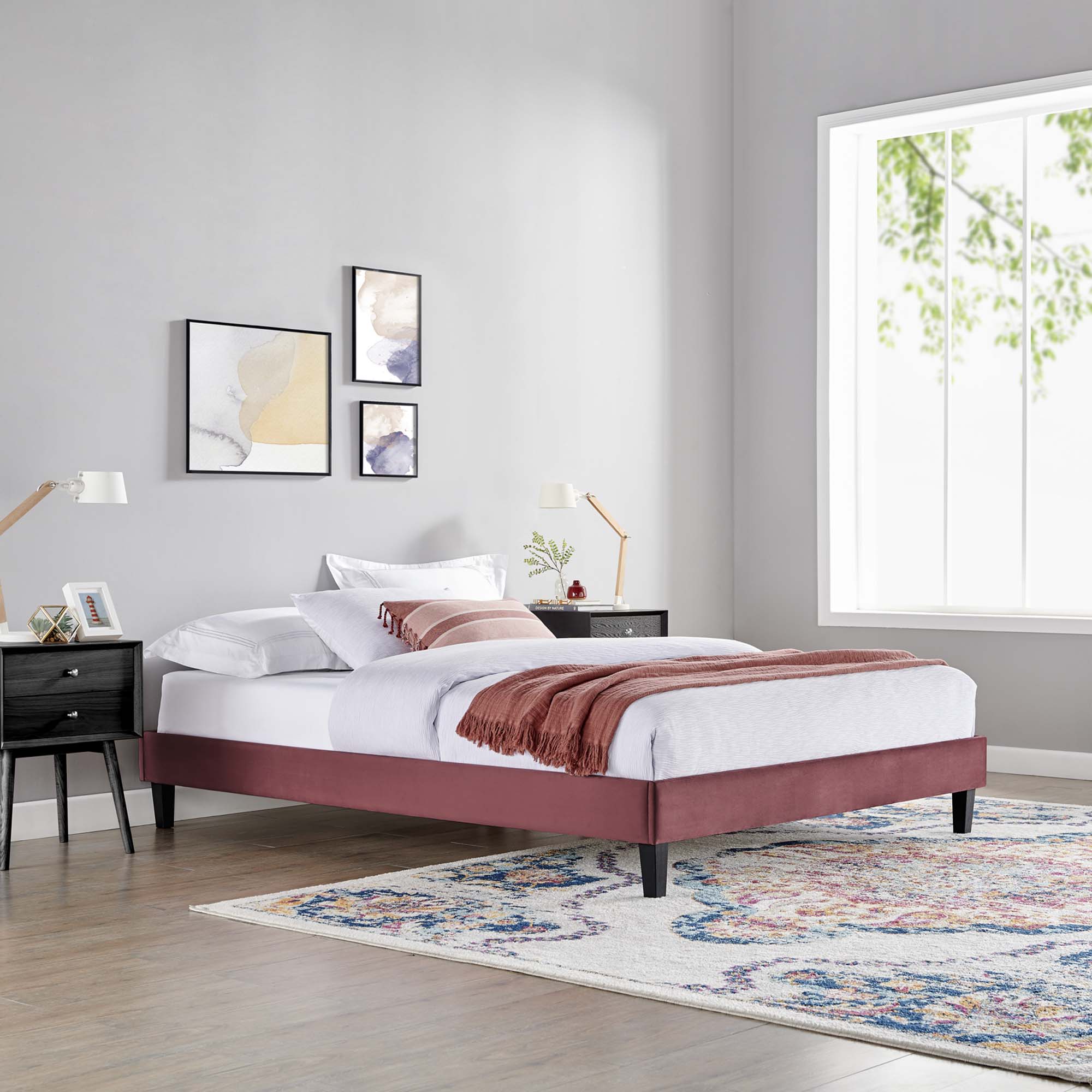 Reign Performance Velvet Twin Platform Bed Frame by Modway - Best Buy Furniture