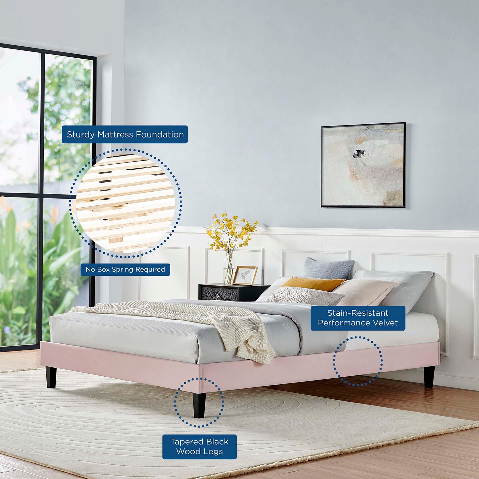 Reign Performance Velvet Twin Platform Bed Frame by Modway - Best Buy Furniture