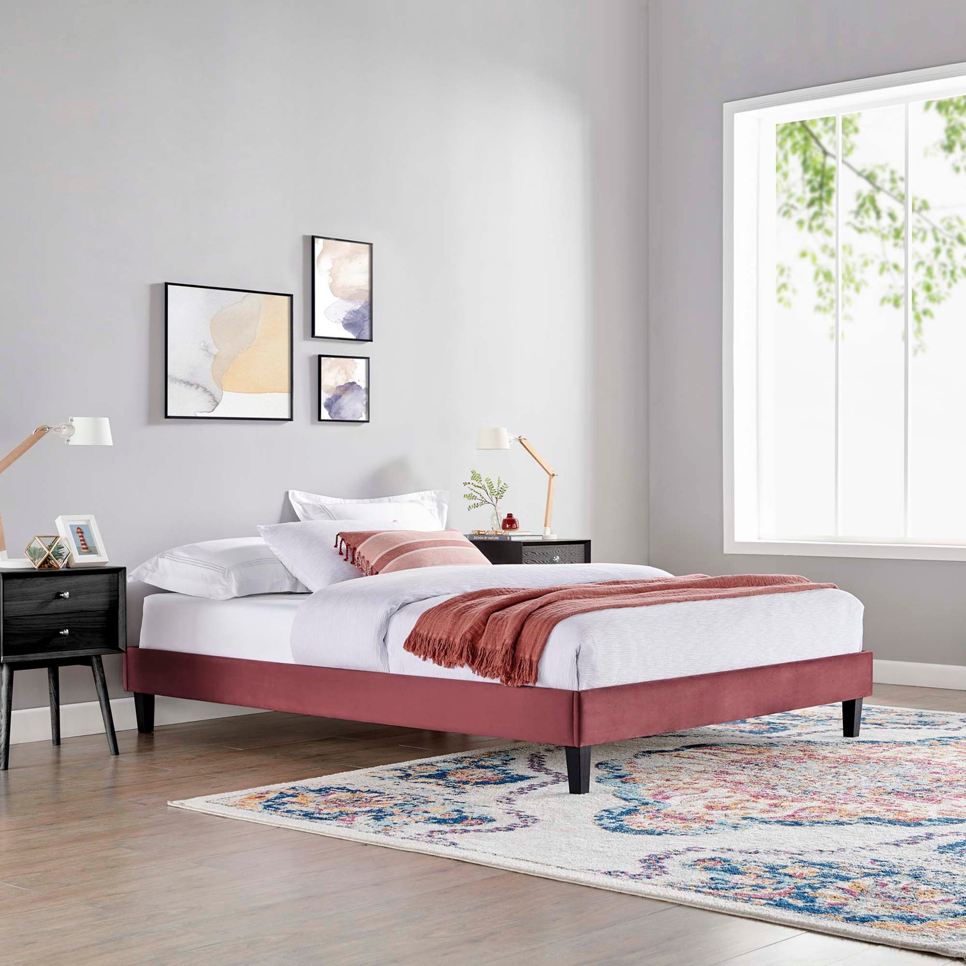 Reign Performance Velvet Queen Platform Bed Frame by Modway - Best Buy Furniture