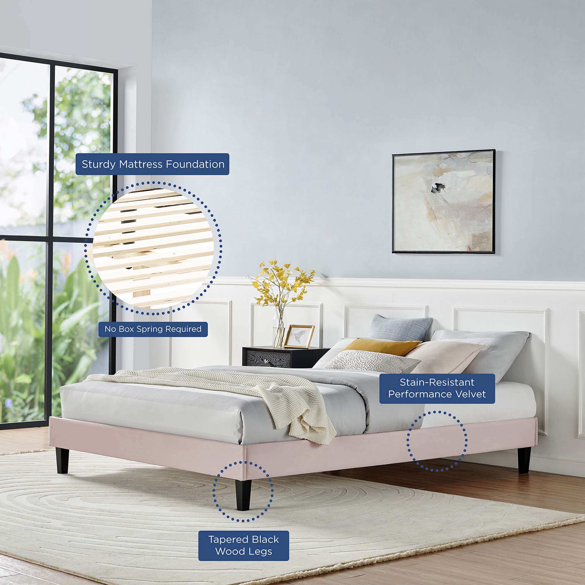 Reign Performance Velvet Queen Platform Bed Frame by Modway - Best Buy Furniture