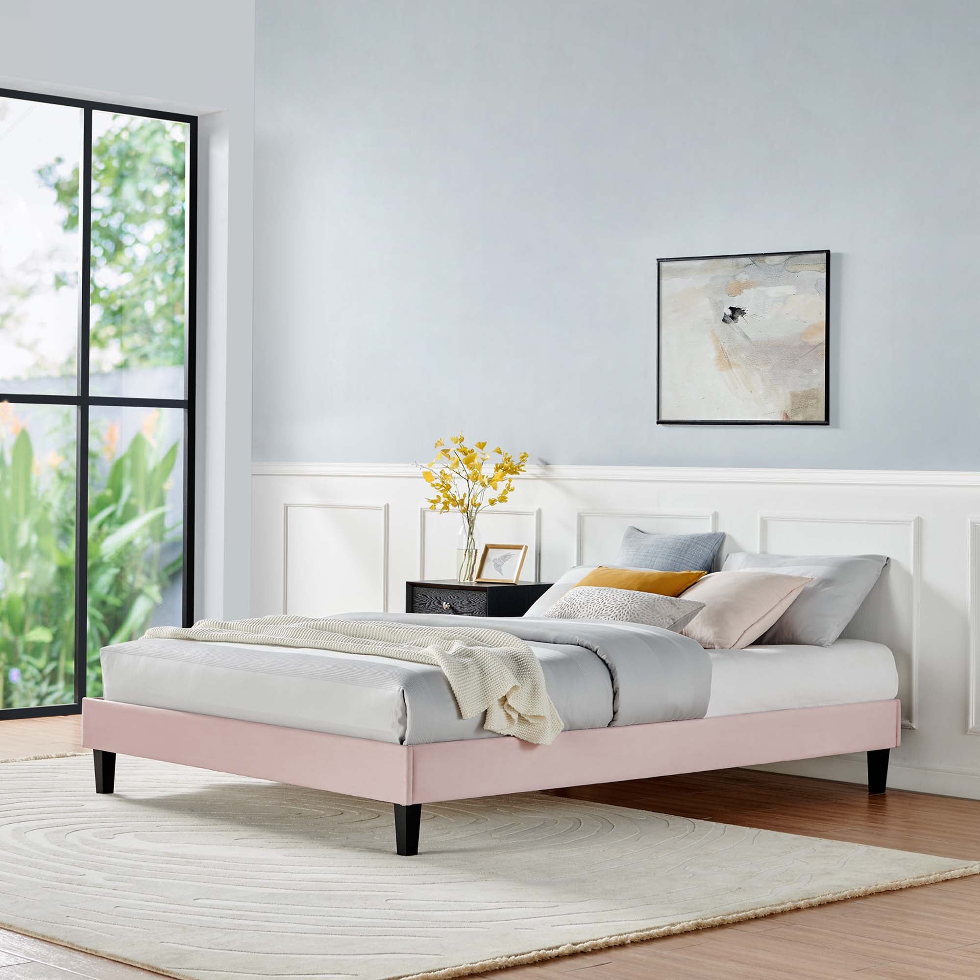 Reign Performance Velvet Queen Platform Bed Frame by Modway - Best Buy Furniture