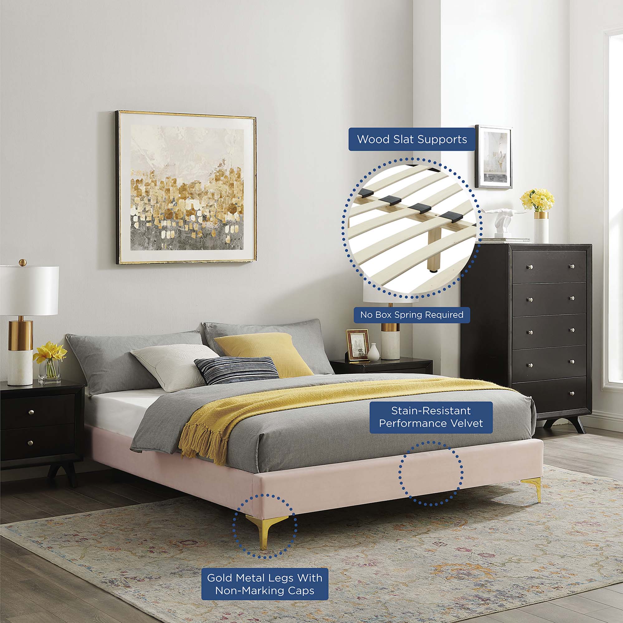 Sutton Performance Velvet Queen Bed Frame by Modway - Best Buy Furniture