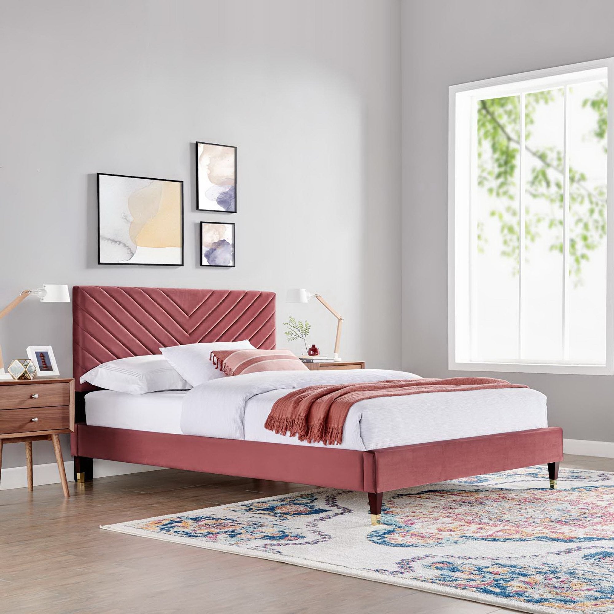 Roxanne Performance Velvet Queen Platform Bed by Modway - Best Buy Furniture