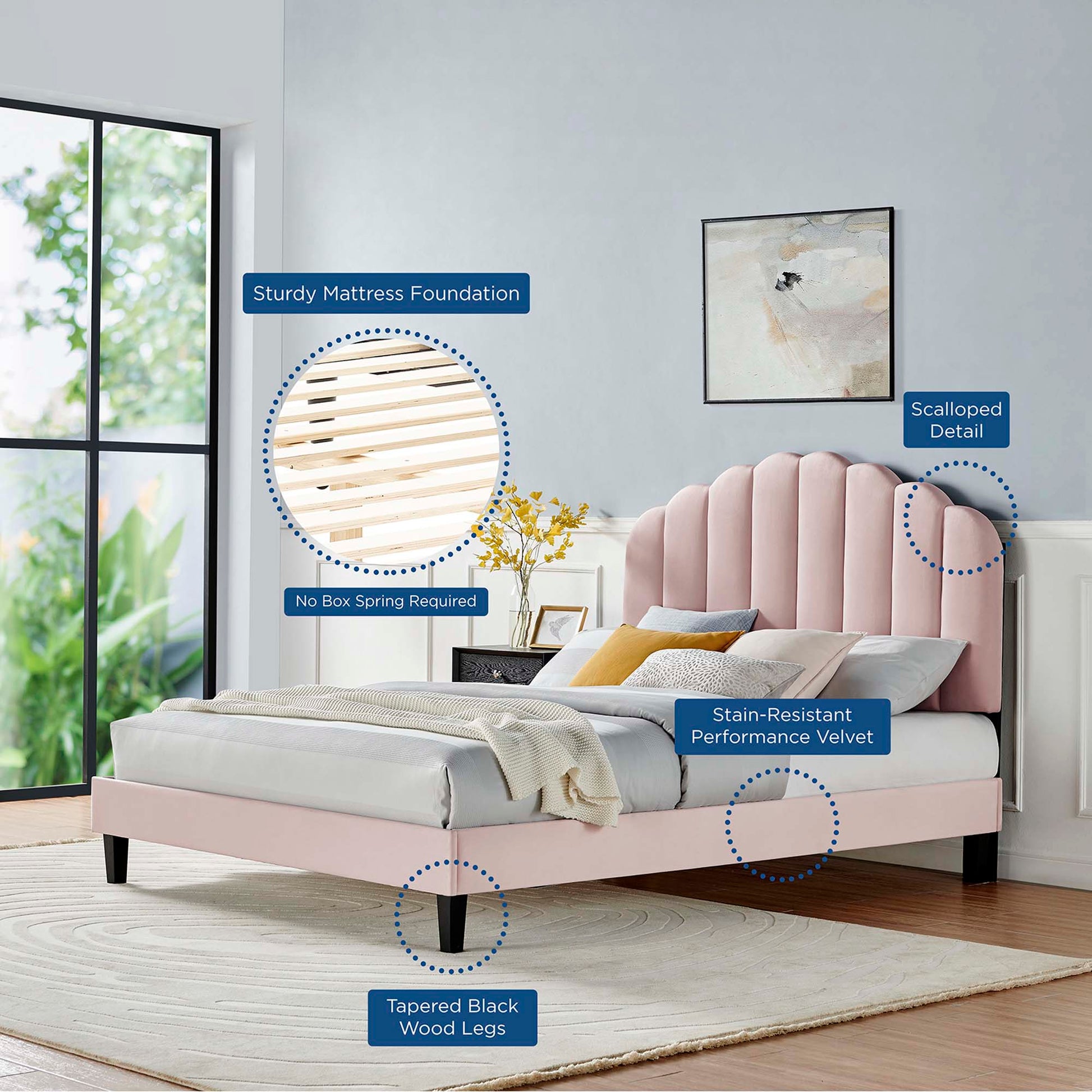 Daisy Performance Velvet Queen Platform Bed by Modway - Best Buy Furniture