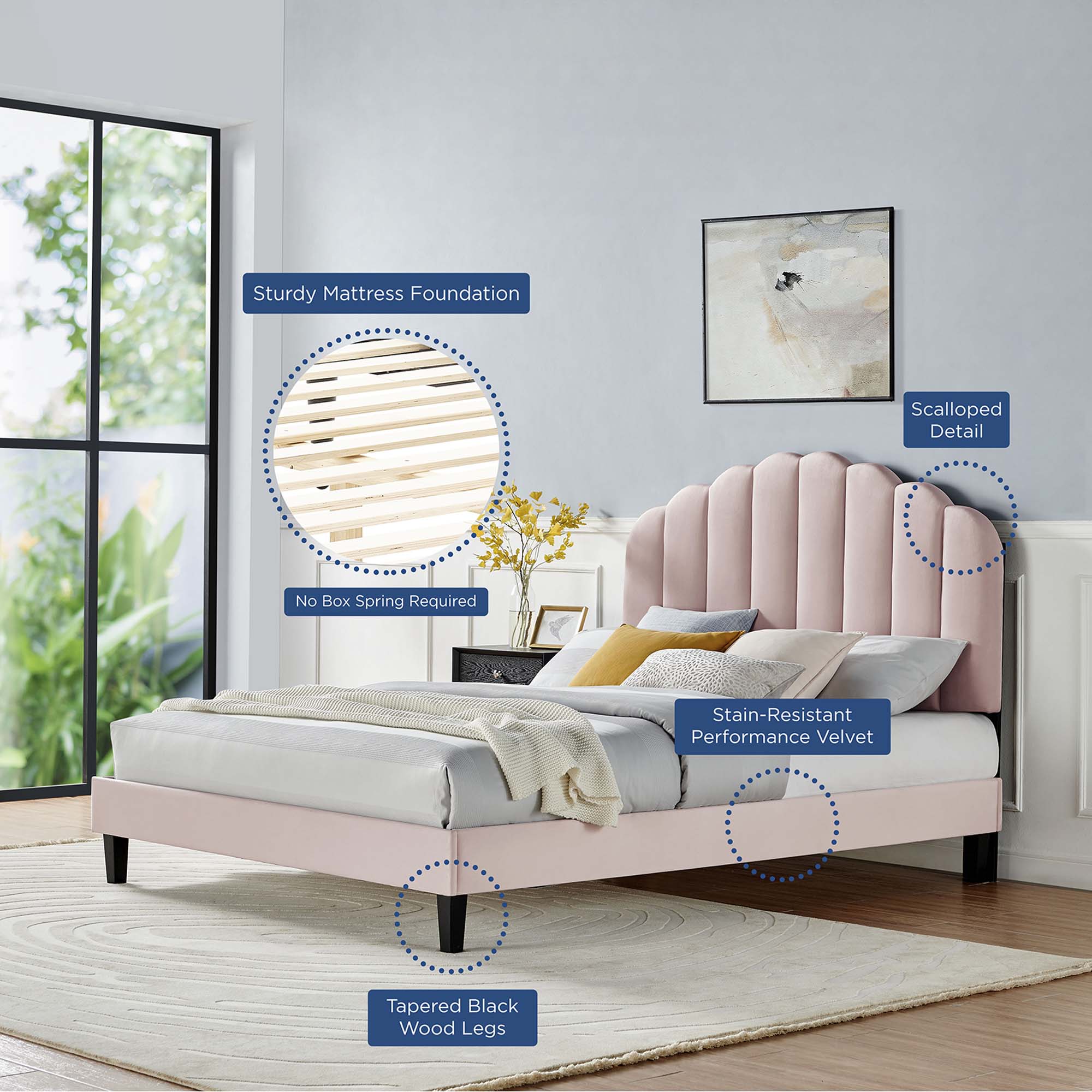 Daisy Performance Velvet Queen Platform Bed by Modway - Best Buy Furniture