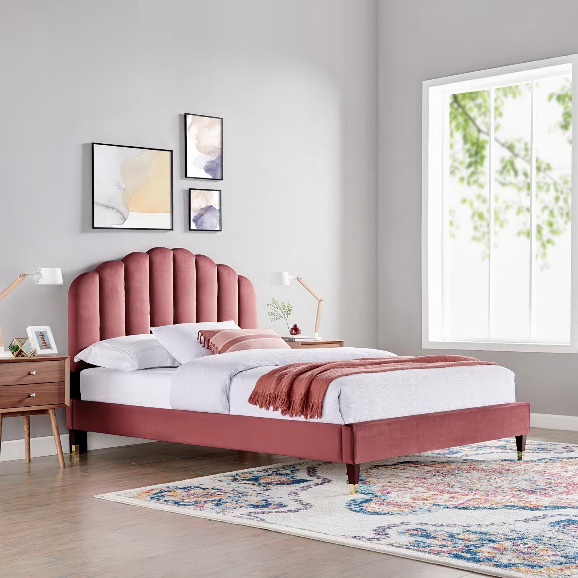 Daisy Performance Velvet Queen Platform Bed by Modway - Best Buy Furniture