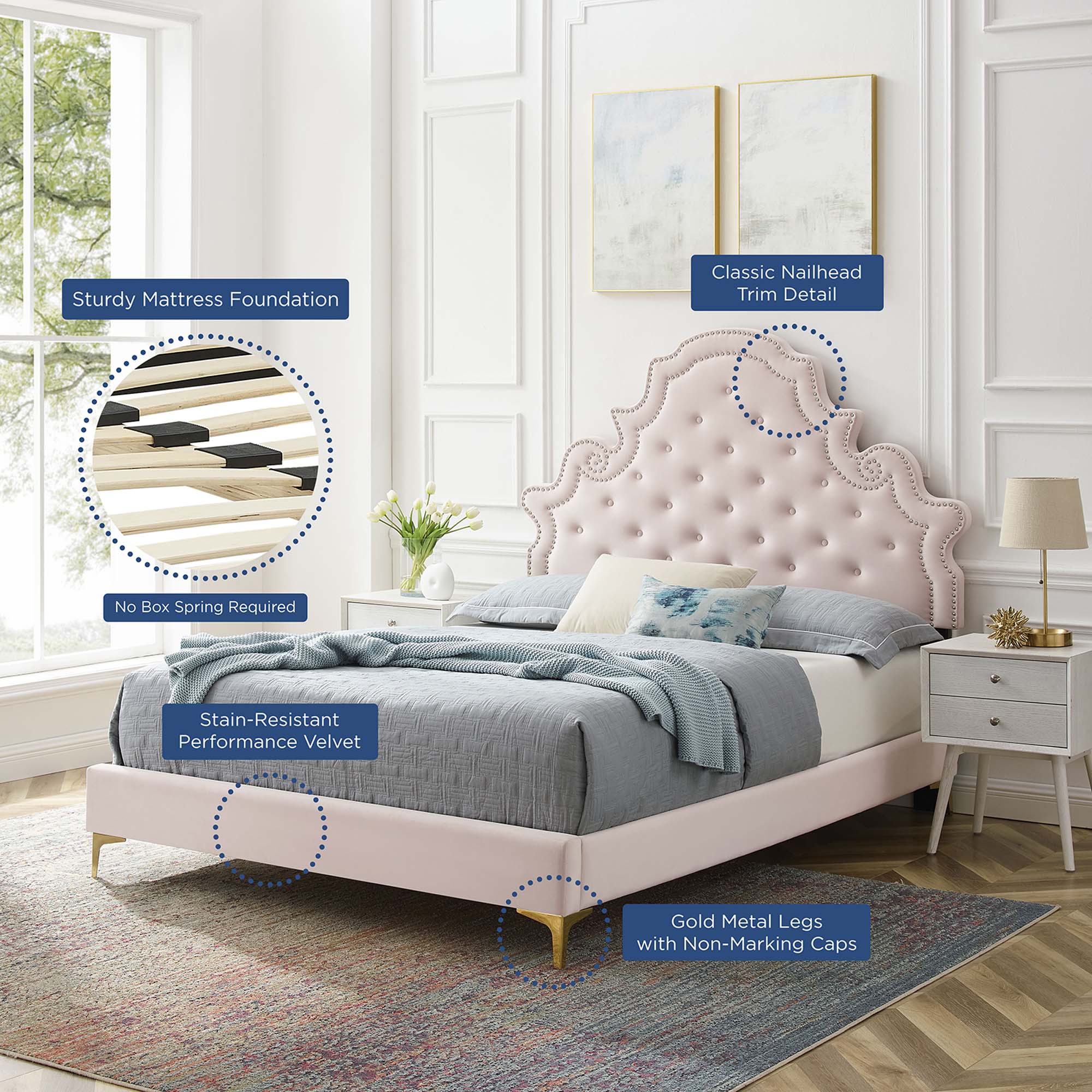 Gwyneth Tufted Performance Velvet Queen Platform Bed by Modway - Best Buy Furniture