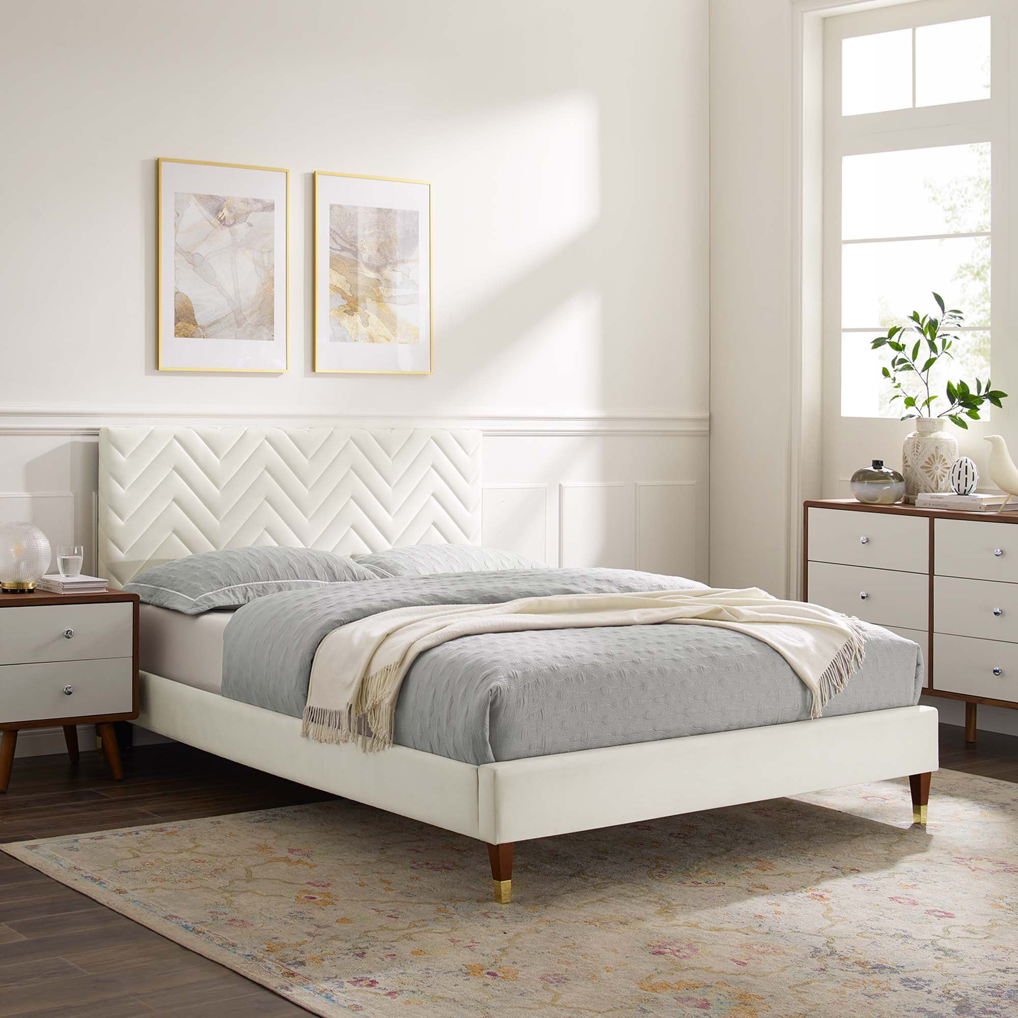 Leah Chevron Tufted Performance Velvet Queen Platform Bed by Modway - Best Buy Furniture