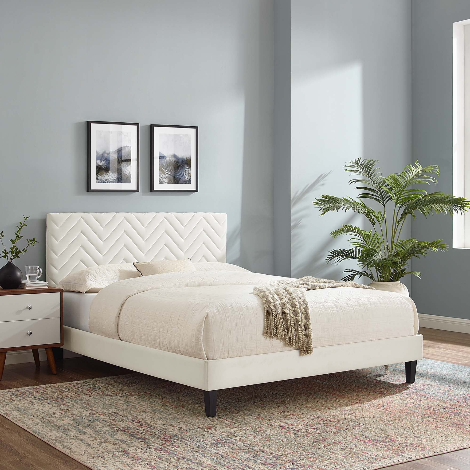 Leah Chevron Tufted Performance Velvet Twin Platform Bed by Modway - Best Buy Furniture