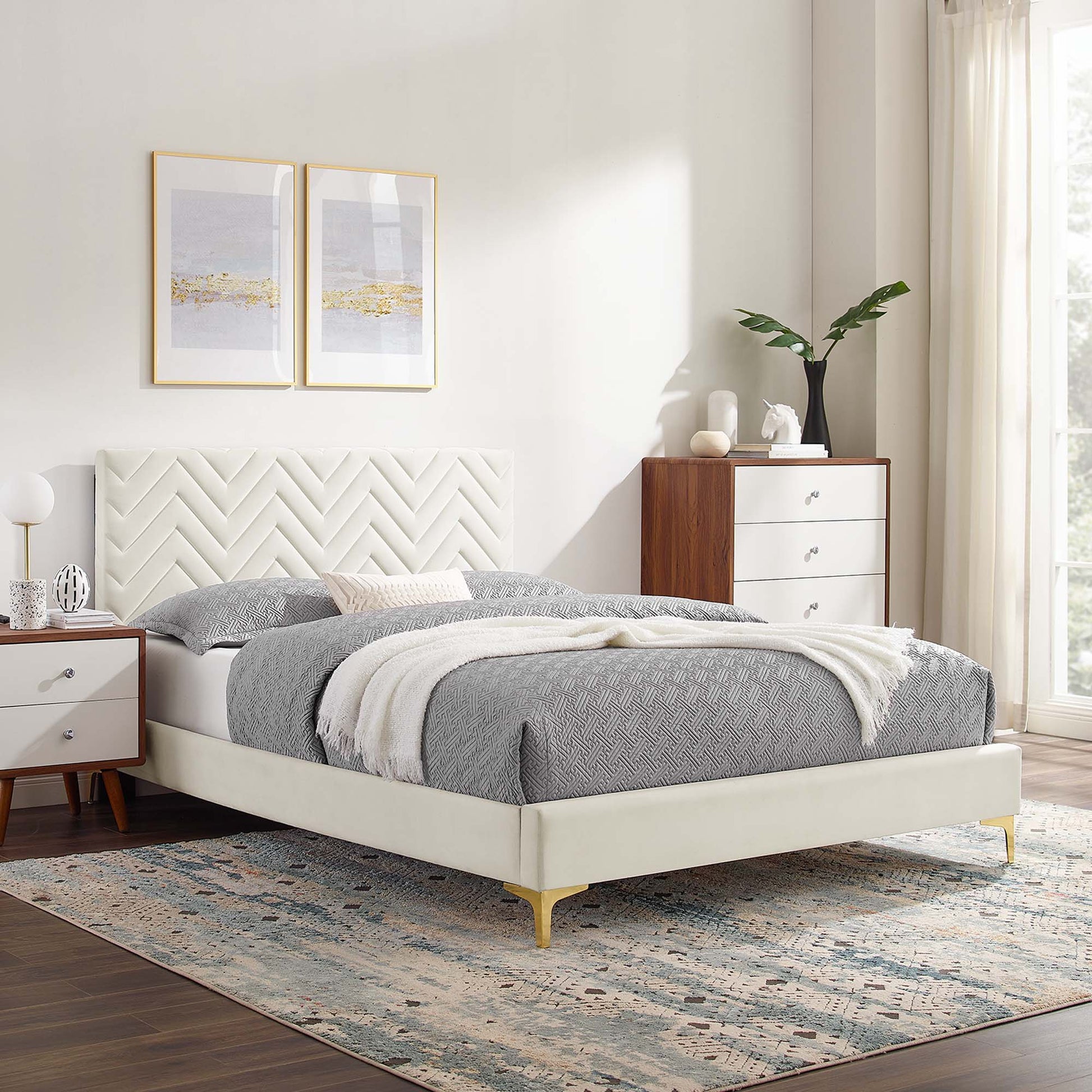 Leah Chevron Tufted Performance Velvet Full Platform Bed by Modway - Best Buy Furniture